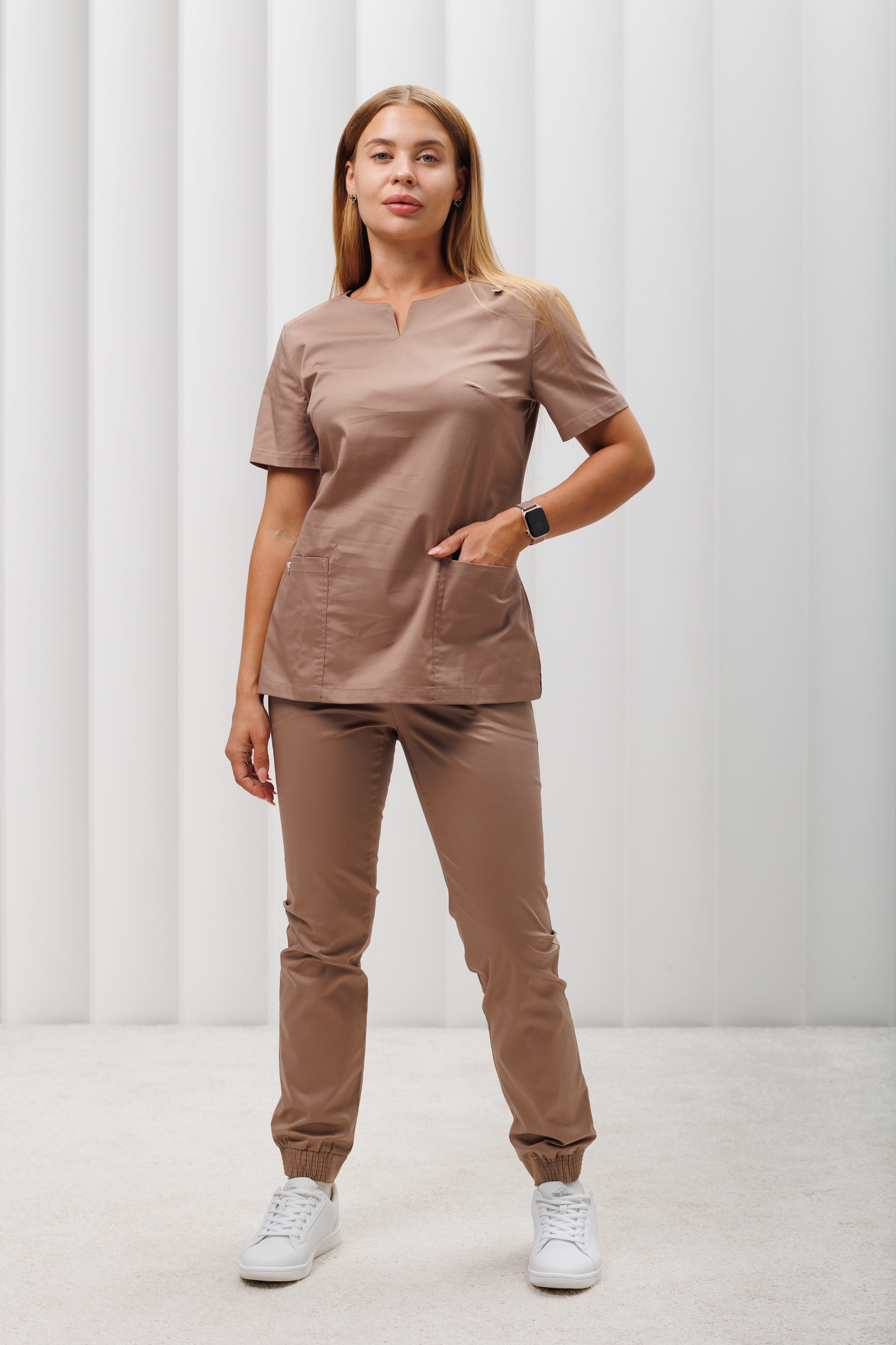 Куртка медицинская женская A1424 Экстра (Капучино 215, Без отделки), 55% хлопок, 42% полиэстер, 3% эластан