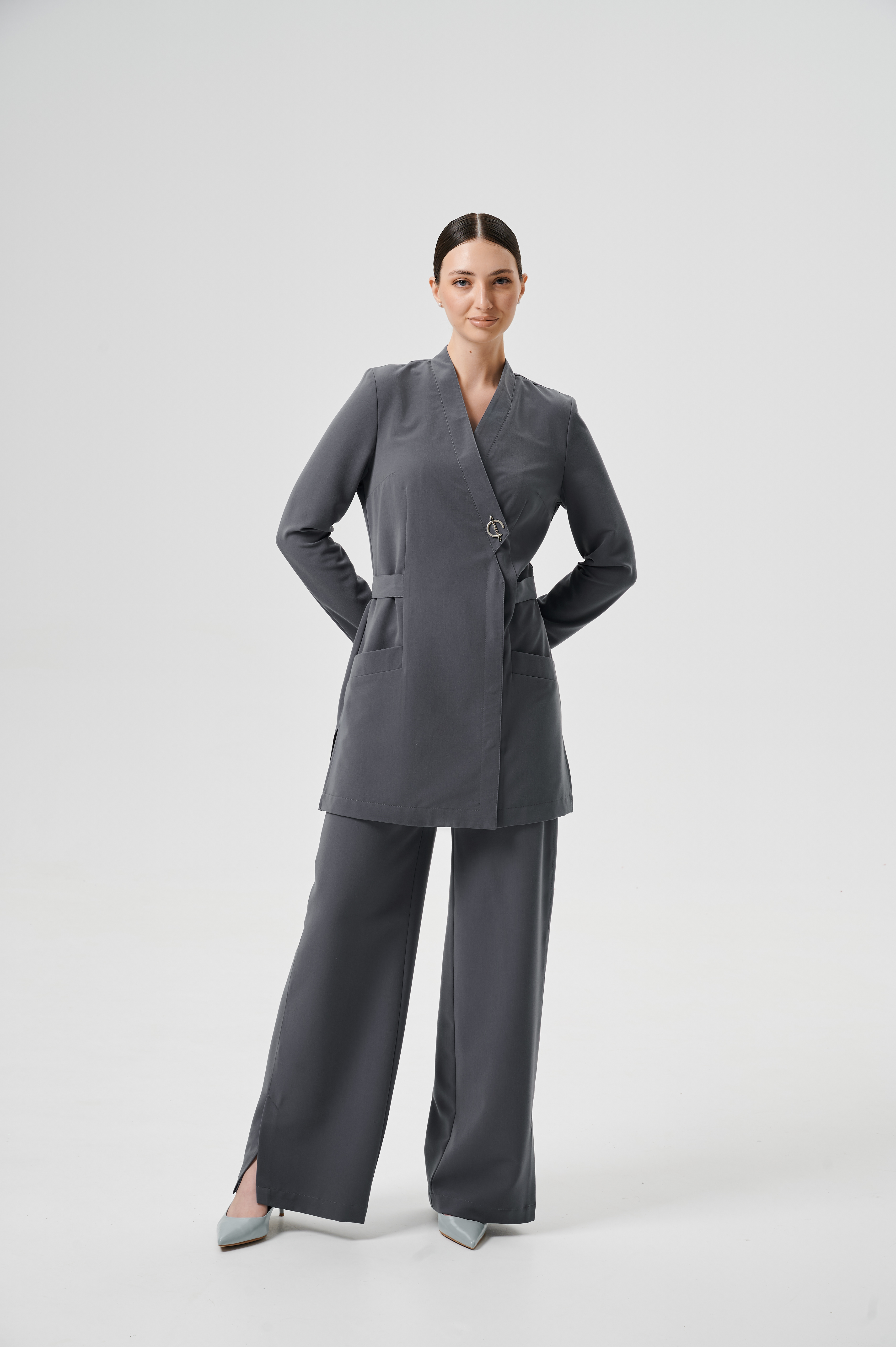 Куртка медицинская женская WD601 А Бланш (Ледяной серый 045, Без отделки), 66%ПЭ 30%вискоза 4%спандекс