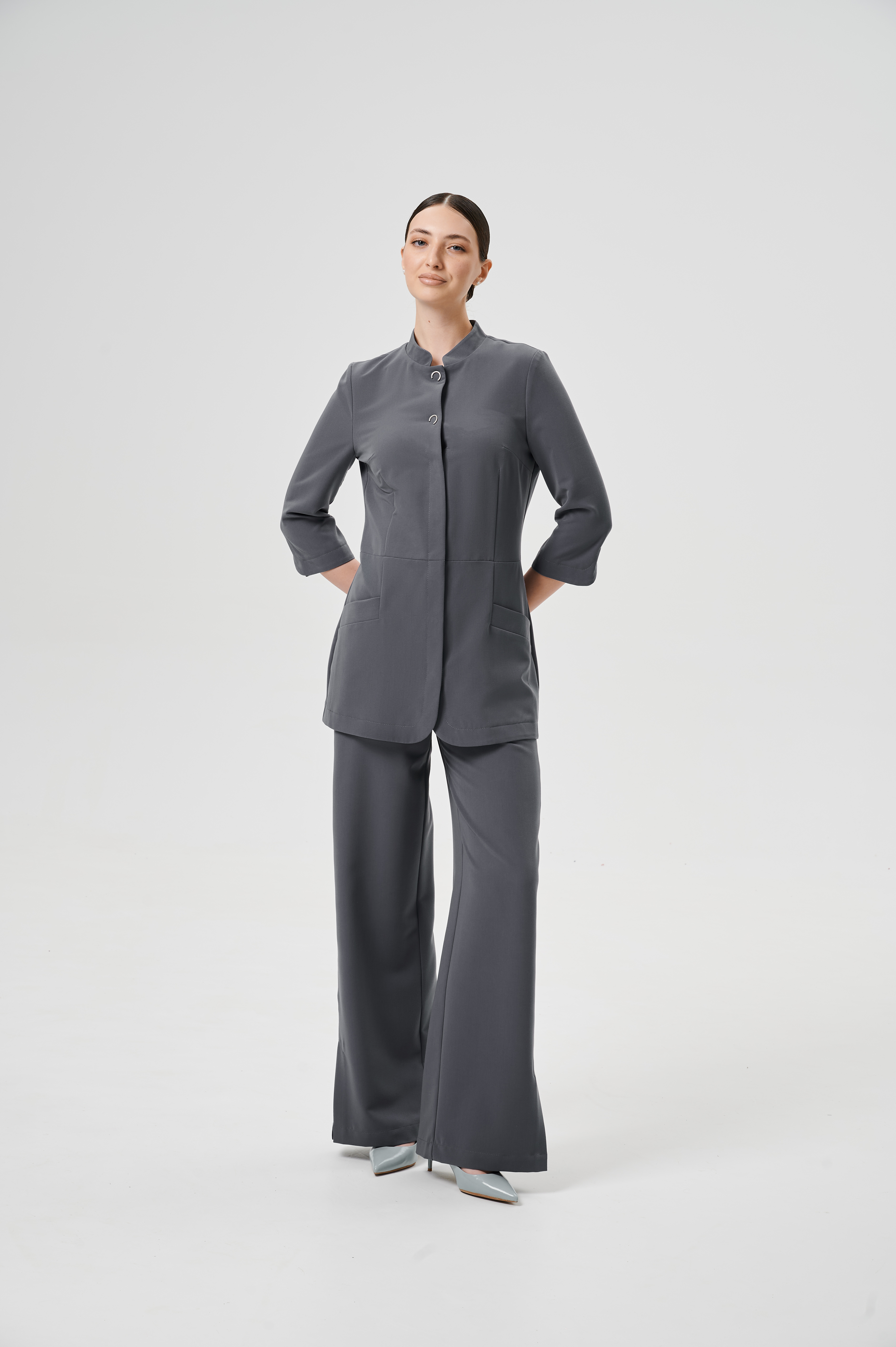 Куртка медицинская женская WD602 3/4 Бланш (Ледяной серый 045, Без отделки), 66%ПЭ 30%вискоза 4%спандекс