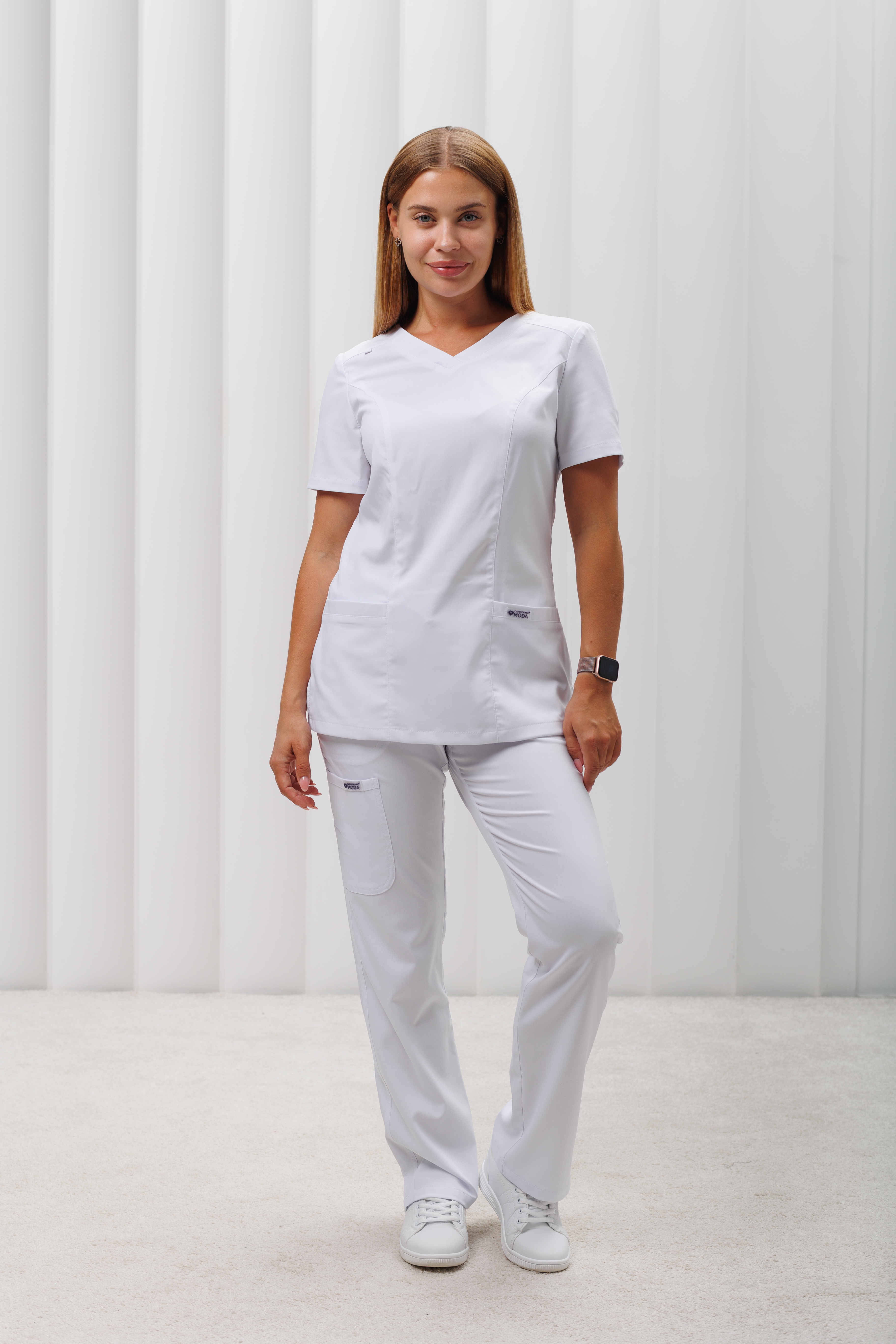 Куртка медицинская женская AP349 Дольче (Белый, Без отделки), 52% вискоза 45% п/э 3%эластан