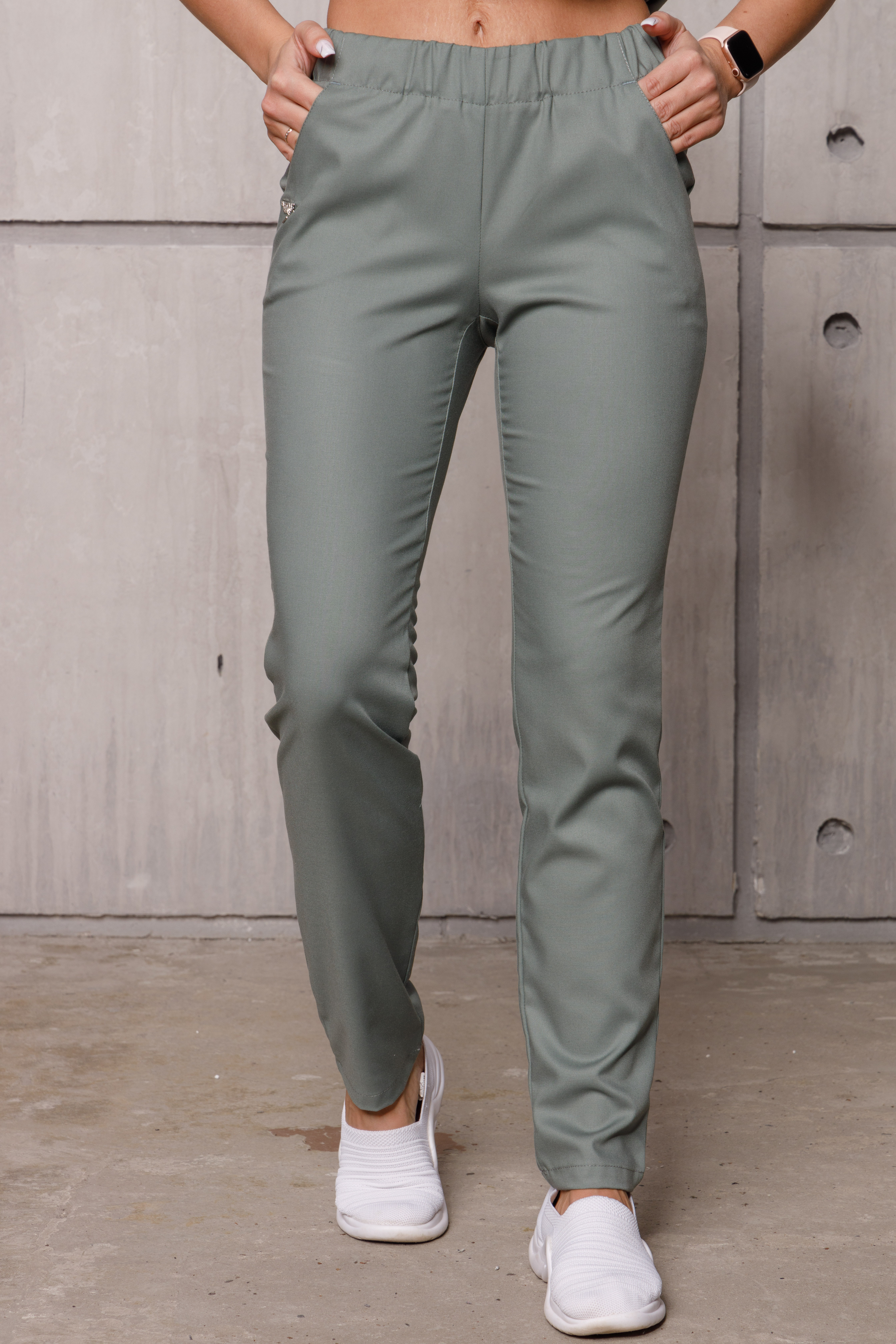 Брюки медицинские женские A327 Тевия (Олива 351, Без отделки), 65% полиэстер, 32% вискоза, 3% спандекс