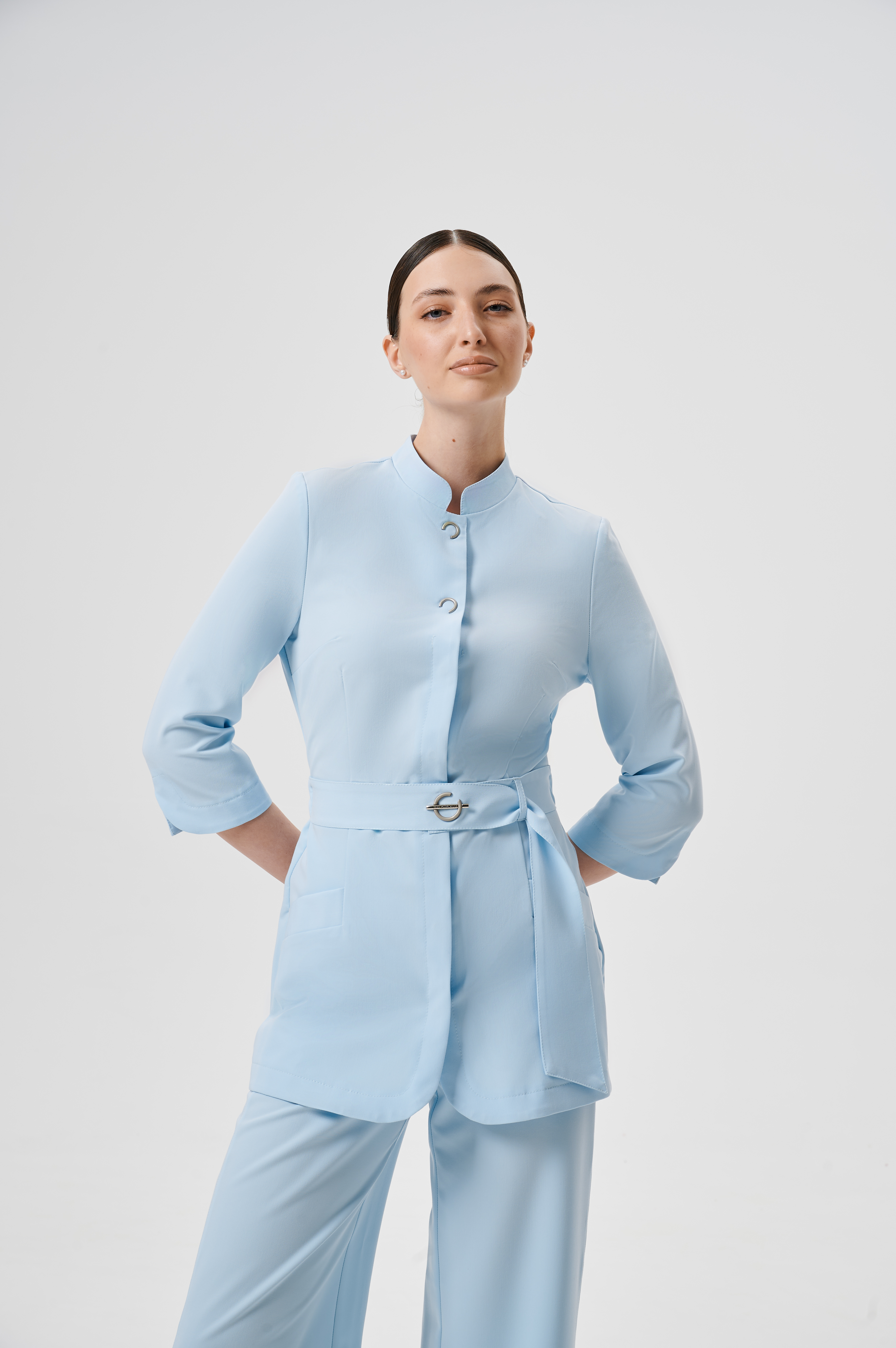 Куртка медицинская женская WD602 3/4 Бланш (Пастельно голубой, Без отделки), 66%ПЭ 30%вискоза 4%спандекс