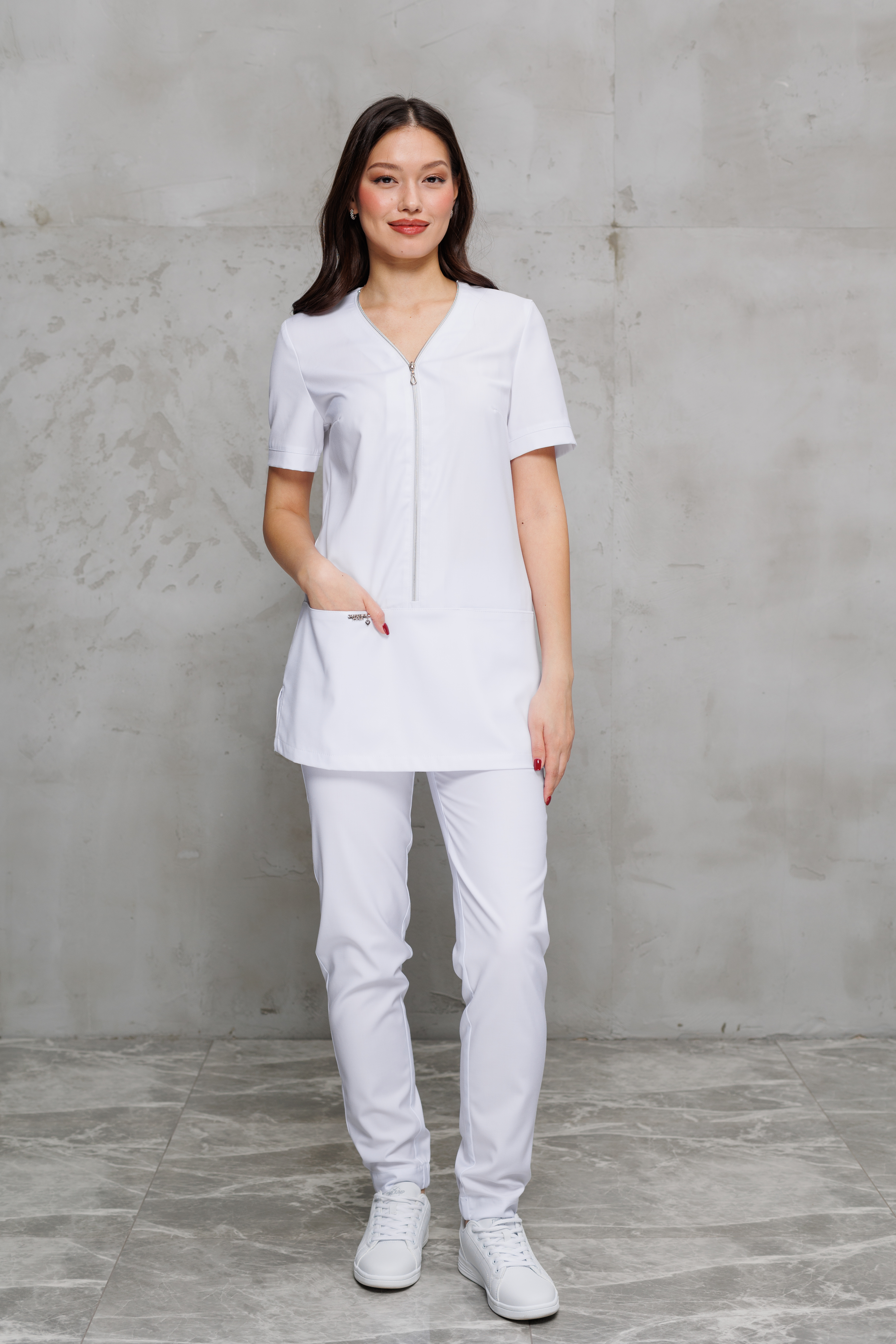 Куртка медицинская женская A854кор Тевия (Белый, Без отделки), 65% полиэстер, 32% вискоза, 3% спандекс