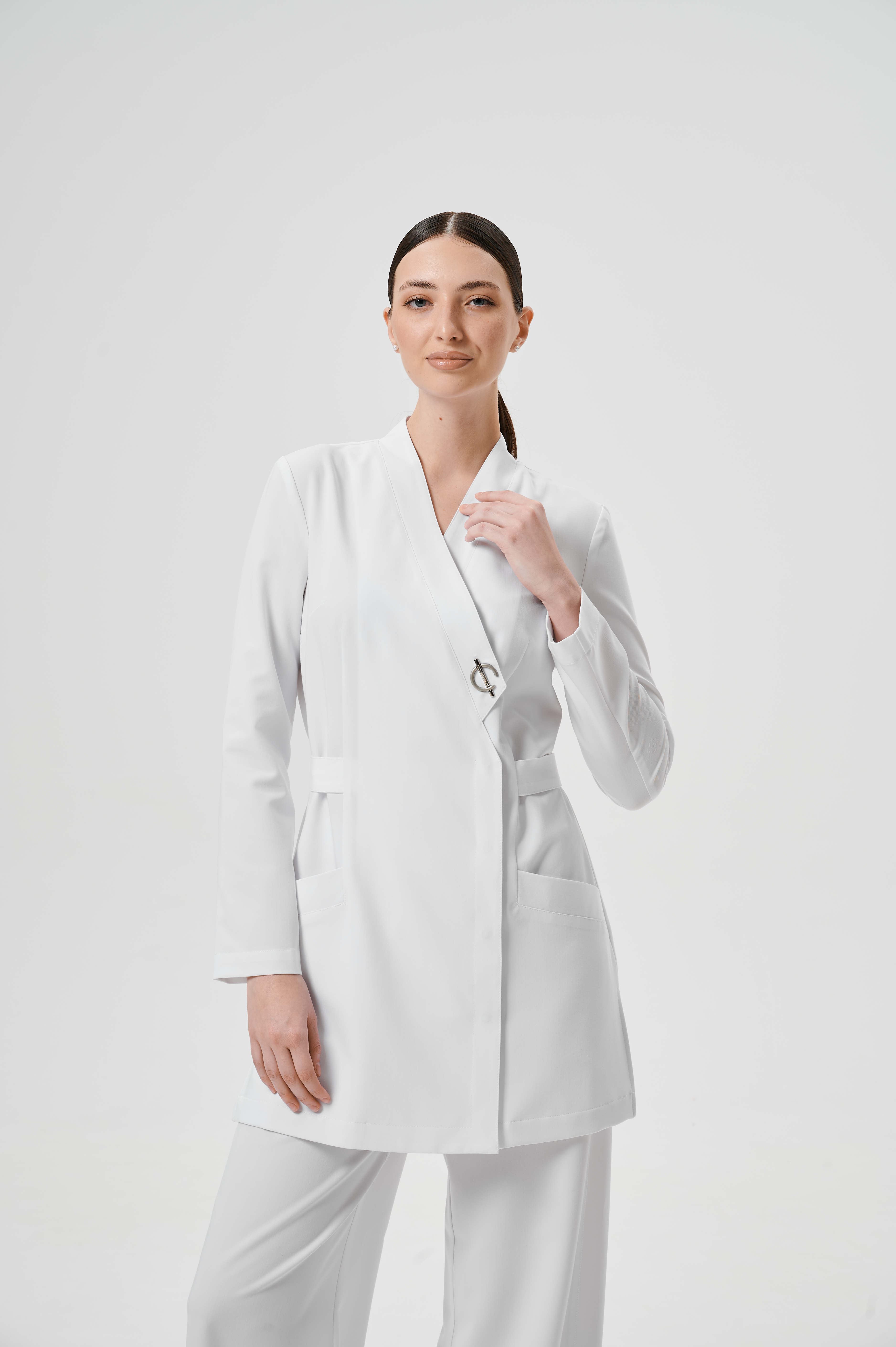 Куртка медицинская женская WD601 А Бланш (Белый, Без отделки), 66%ПЭ 30%вискоза 4%спандекс