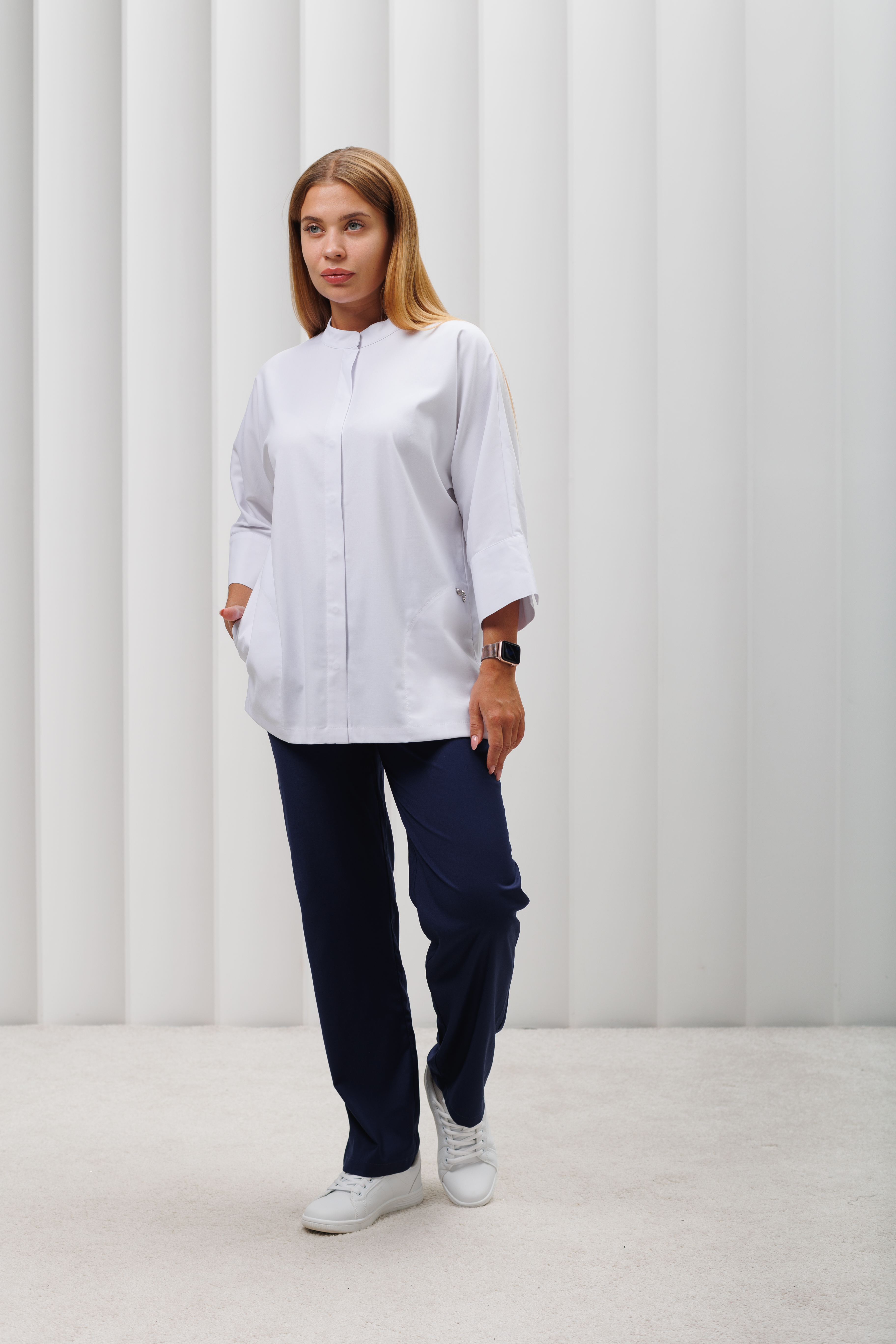 Куртка медицинская женская A547 3/4 Тевия (Белый 0, Без отделки), 65% полиэстер, 32% вискоза, 3% спандекс