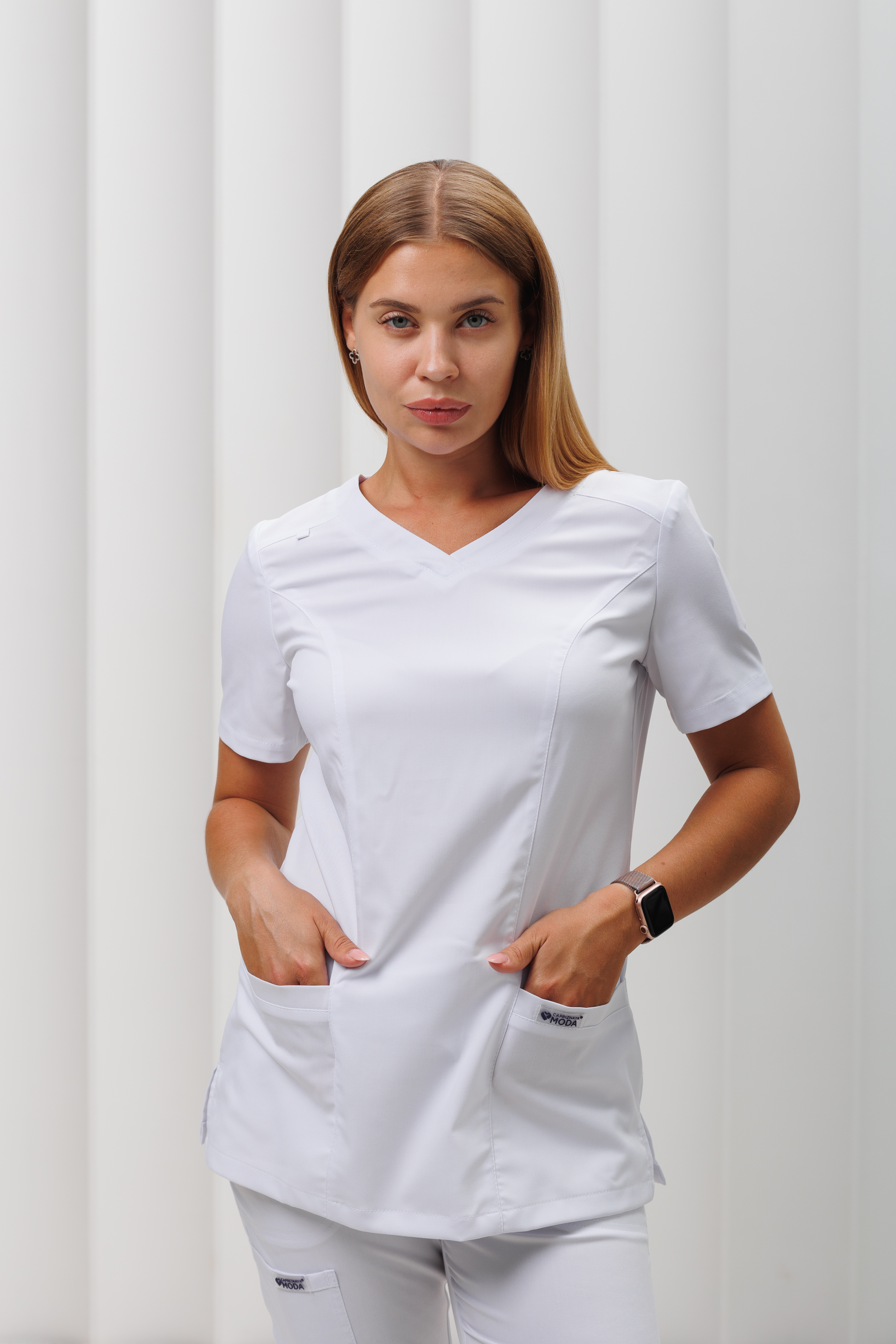 Куртка медицинская женская AP349 Дольче (Белый, Без отделки), 52% вискоза 45% п/э 3%эластан