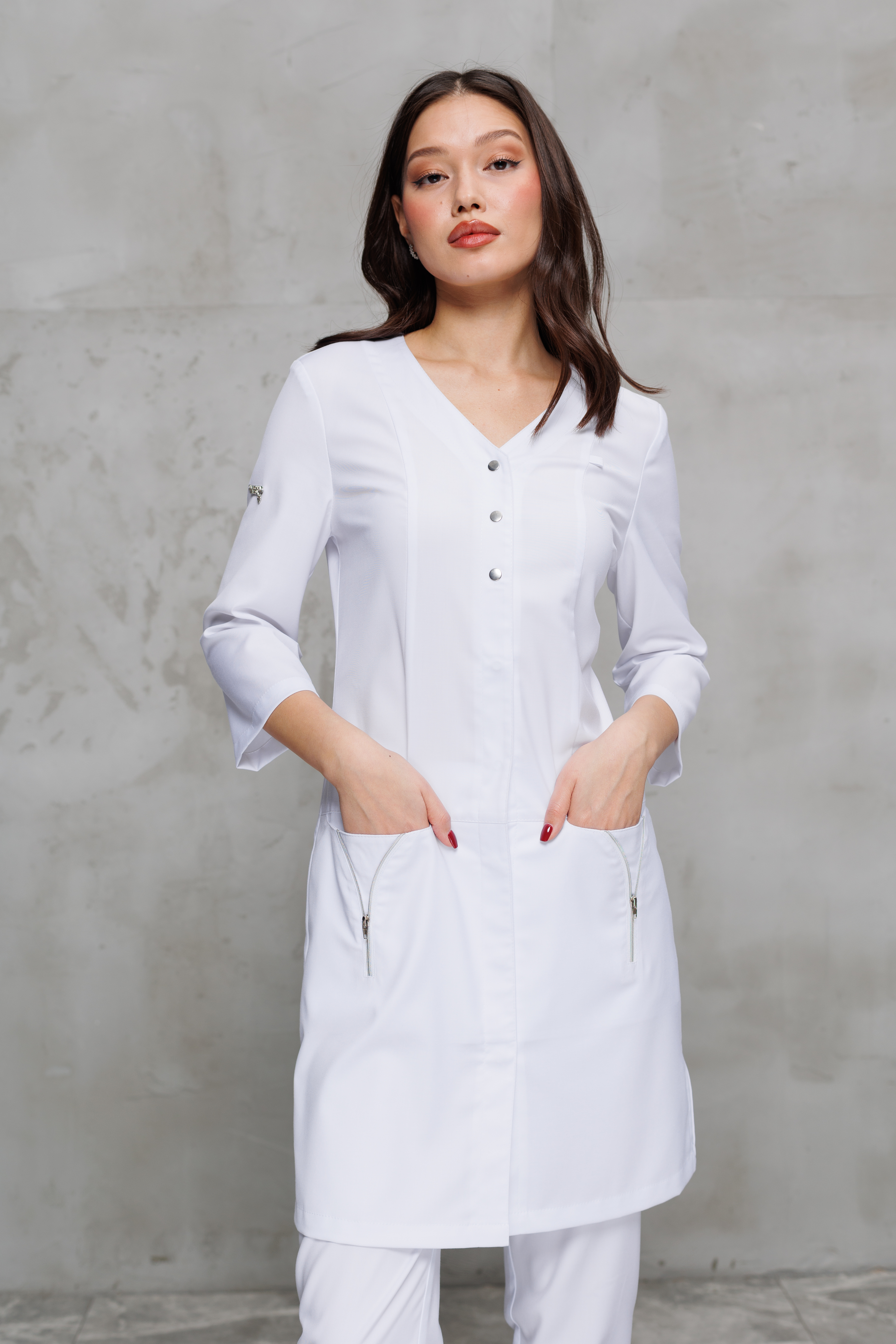 Куртка медицинская женская А530Д Тевия (Белый, Без отделки), 65% полиэстер, 32% вискоза, 3% спандекс