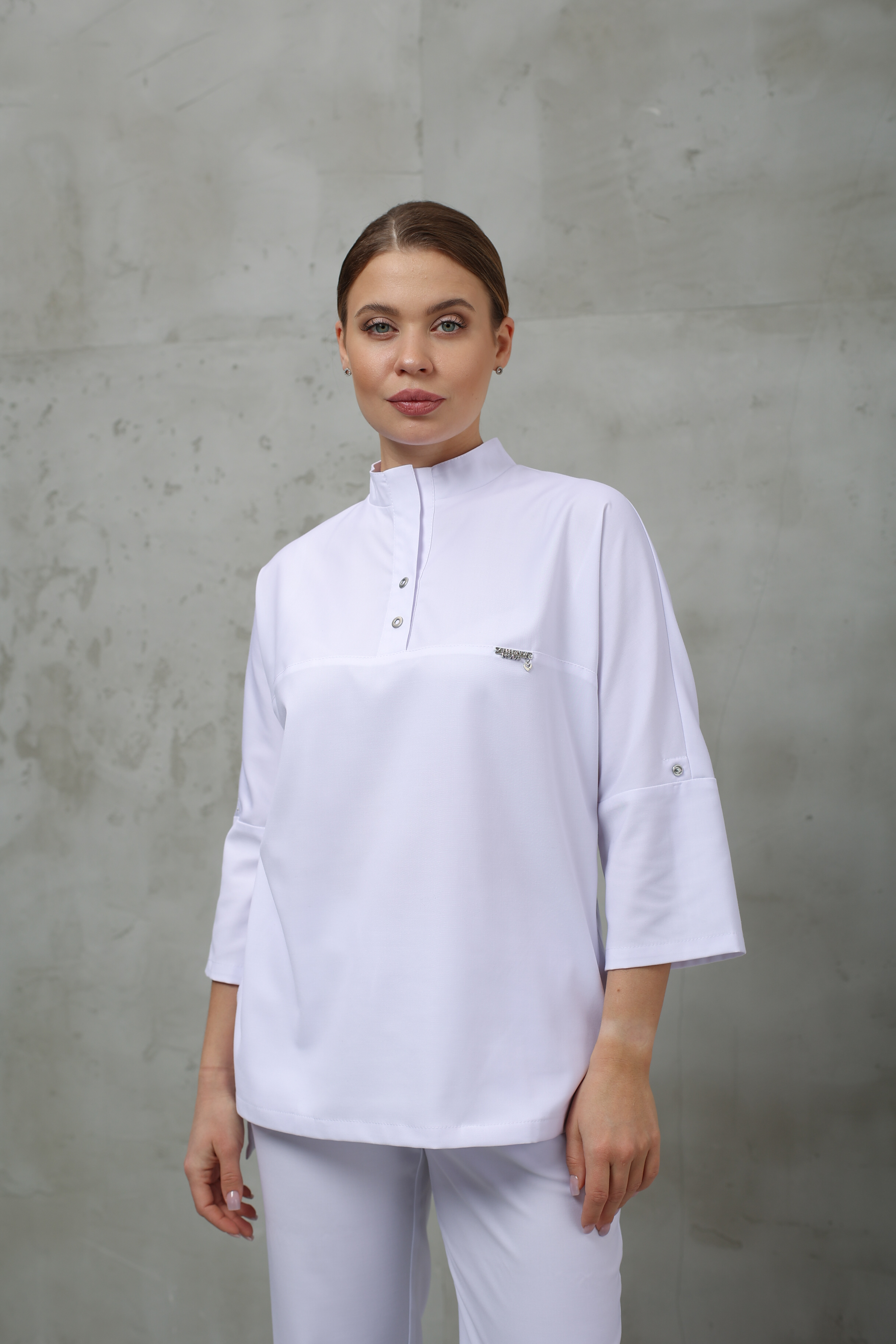 Куртка медицинская женская A831 3/4 Тевия (Белый, Без отделки), 65% полиэстер, 32% вискоза, 3% спандекс