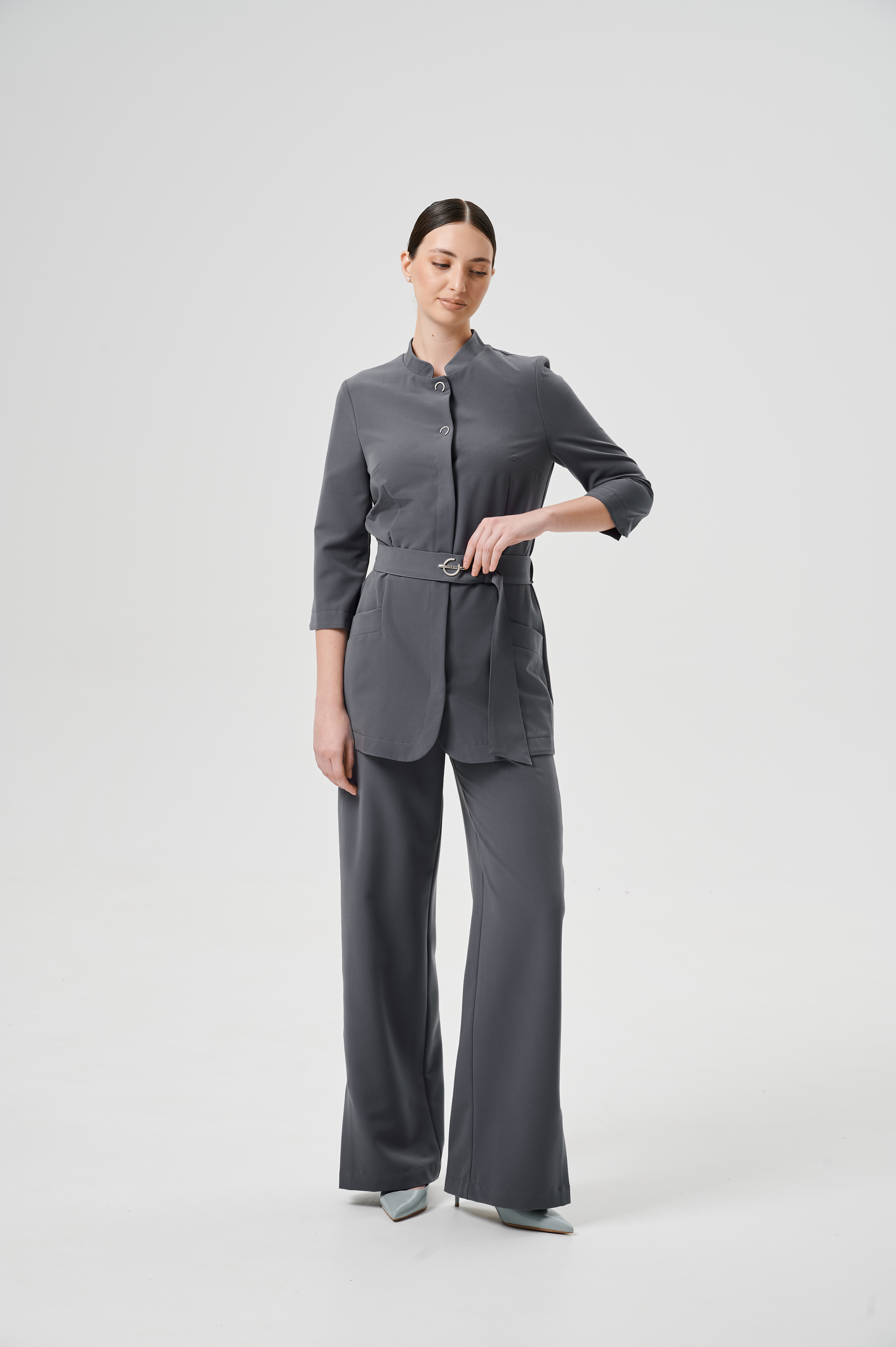 Куртка медицинская женская WD602 3/4 Бланш (Ледяной серый 045, Без отделки), 66%ПЭ 30%вискоза 4%спандекс