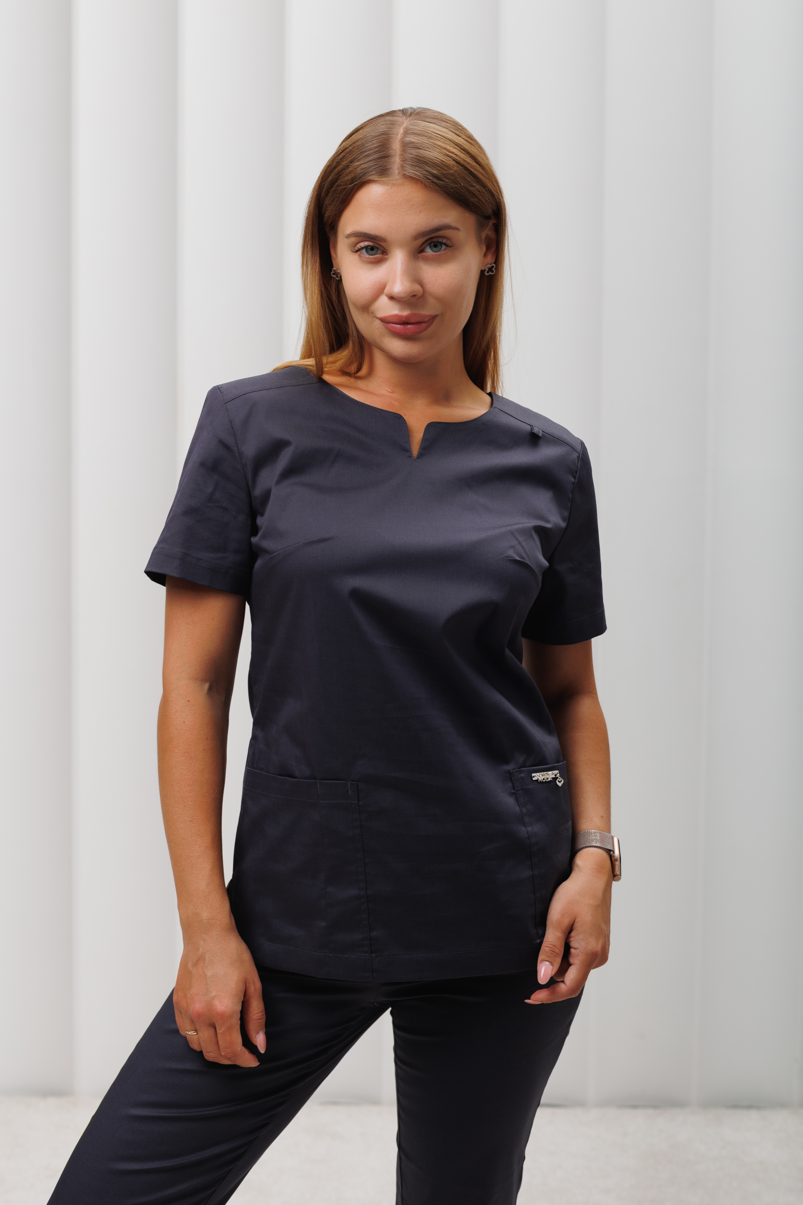 Куртка медицинская женская A1424 Экстра (Мокр.асфальт 135, Без отделки), 55% хлопок, 42% полиэстер, 3% эластан