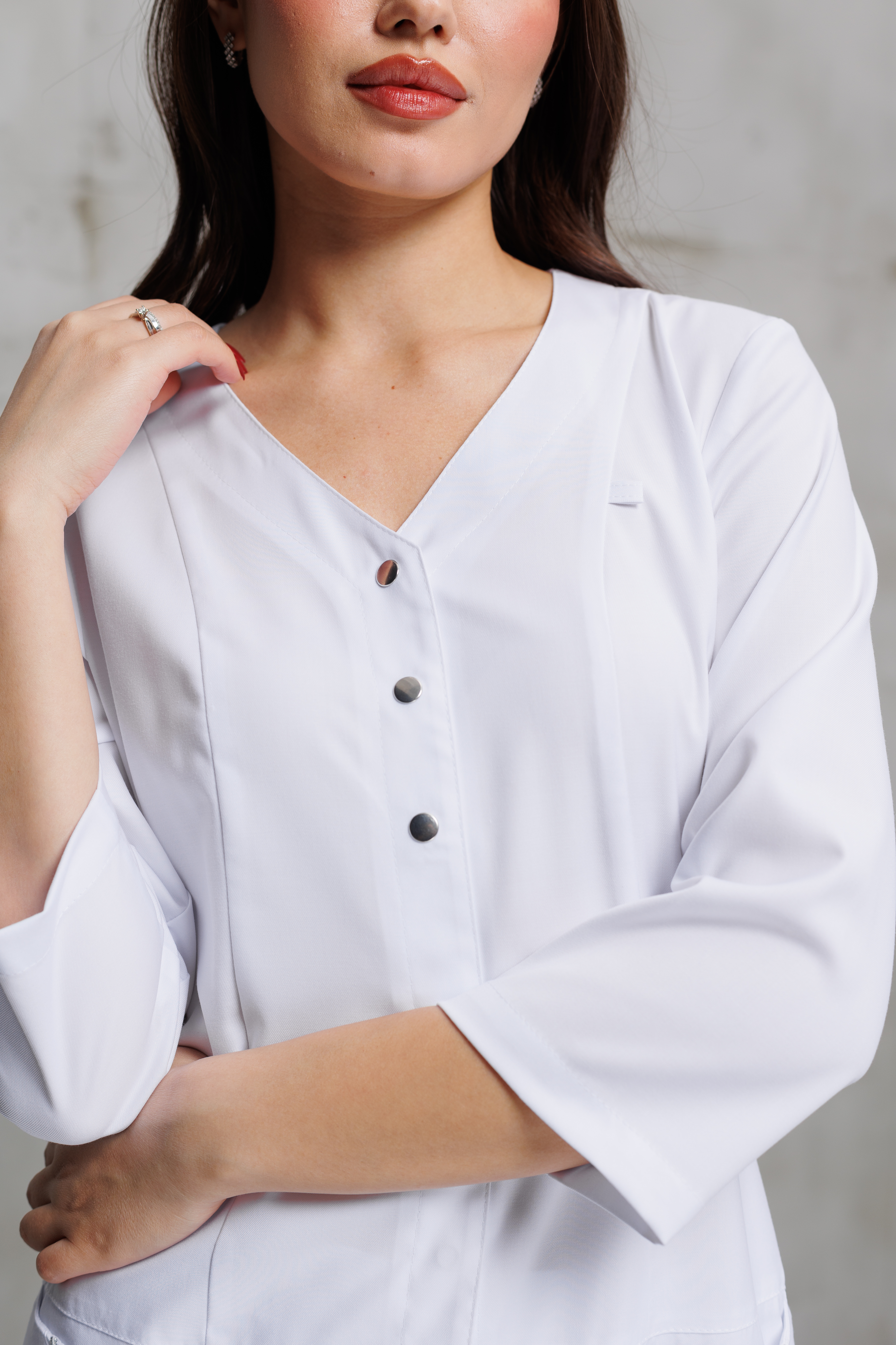 Куртка медицинская женская А530Д Тевия (Белый, Без отделки), 65% полиэстер, 32% вискоза, 3% спандекс