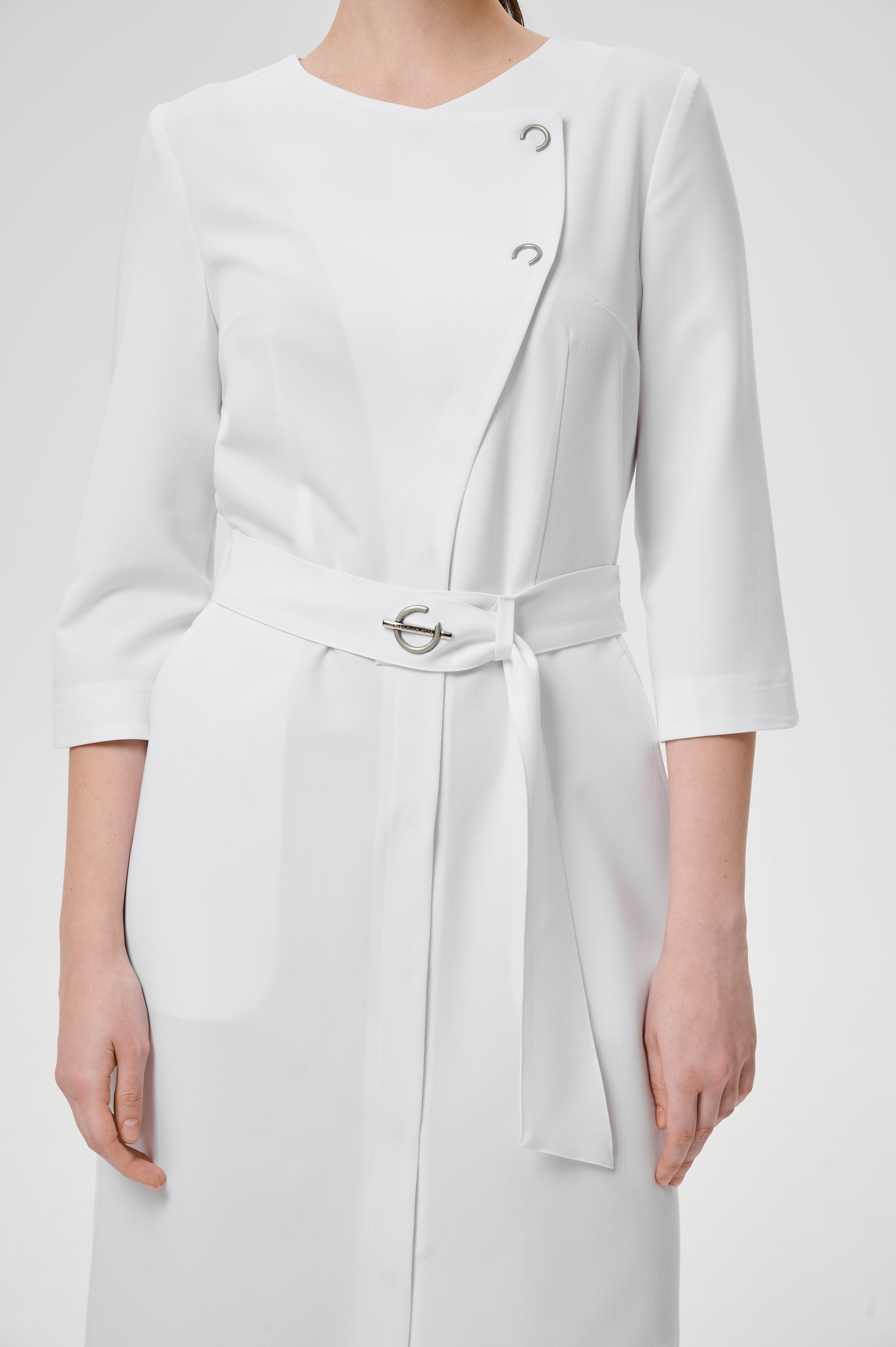 Халат медицинский женский WD600 3/4 Бланш Ж (Белый, Без отделки), 66%ПЭ 30%вискоза 4%спандекс