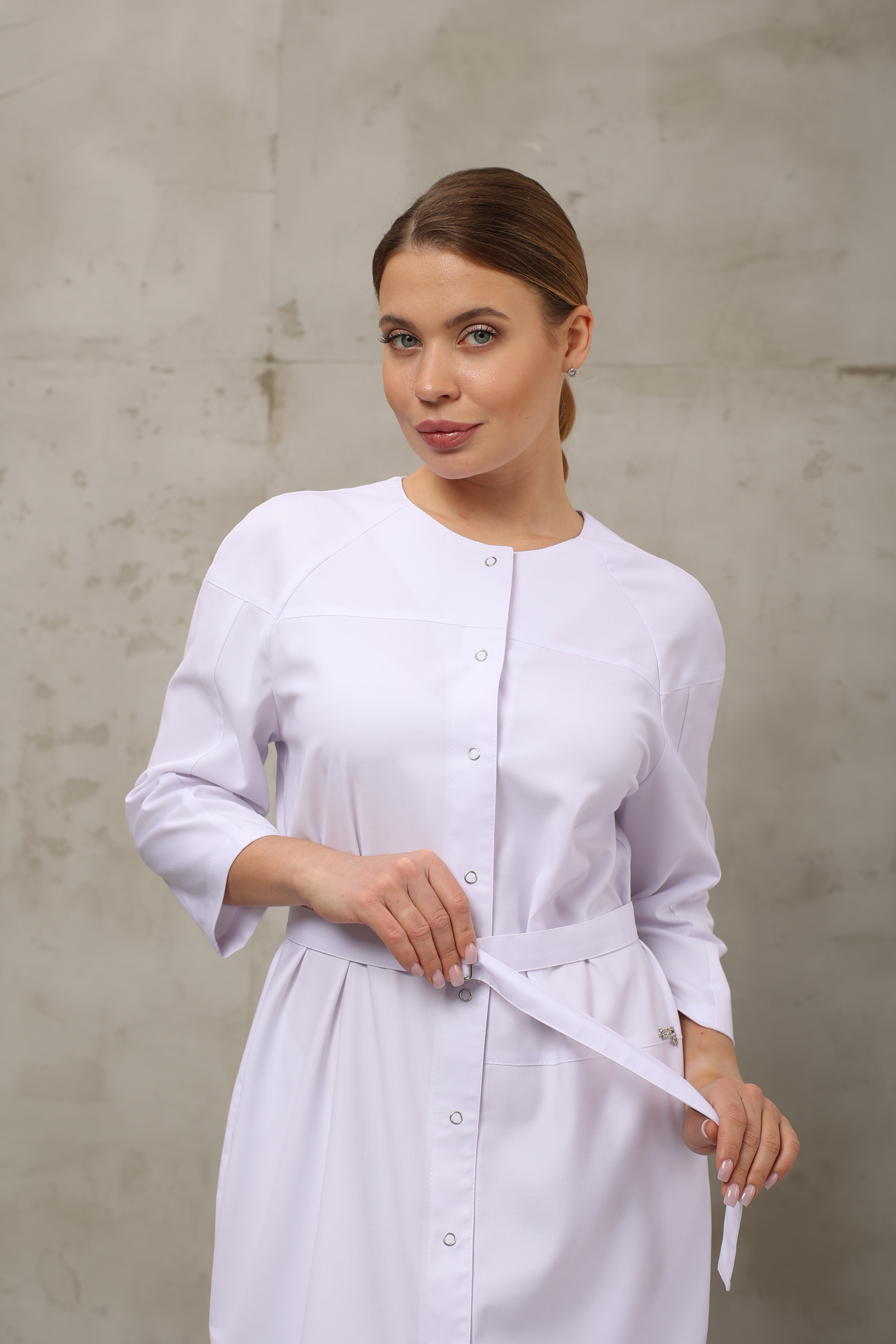 Халат медицинский женский A526 Б 3/4 Тевия (Белый, Без отделки), П/э65% ,вискоза32%,спандекс3%