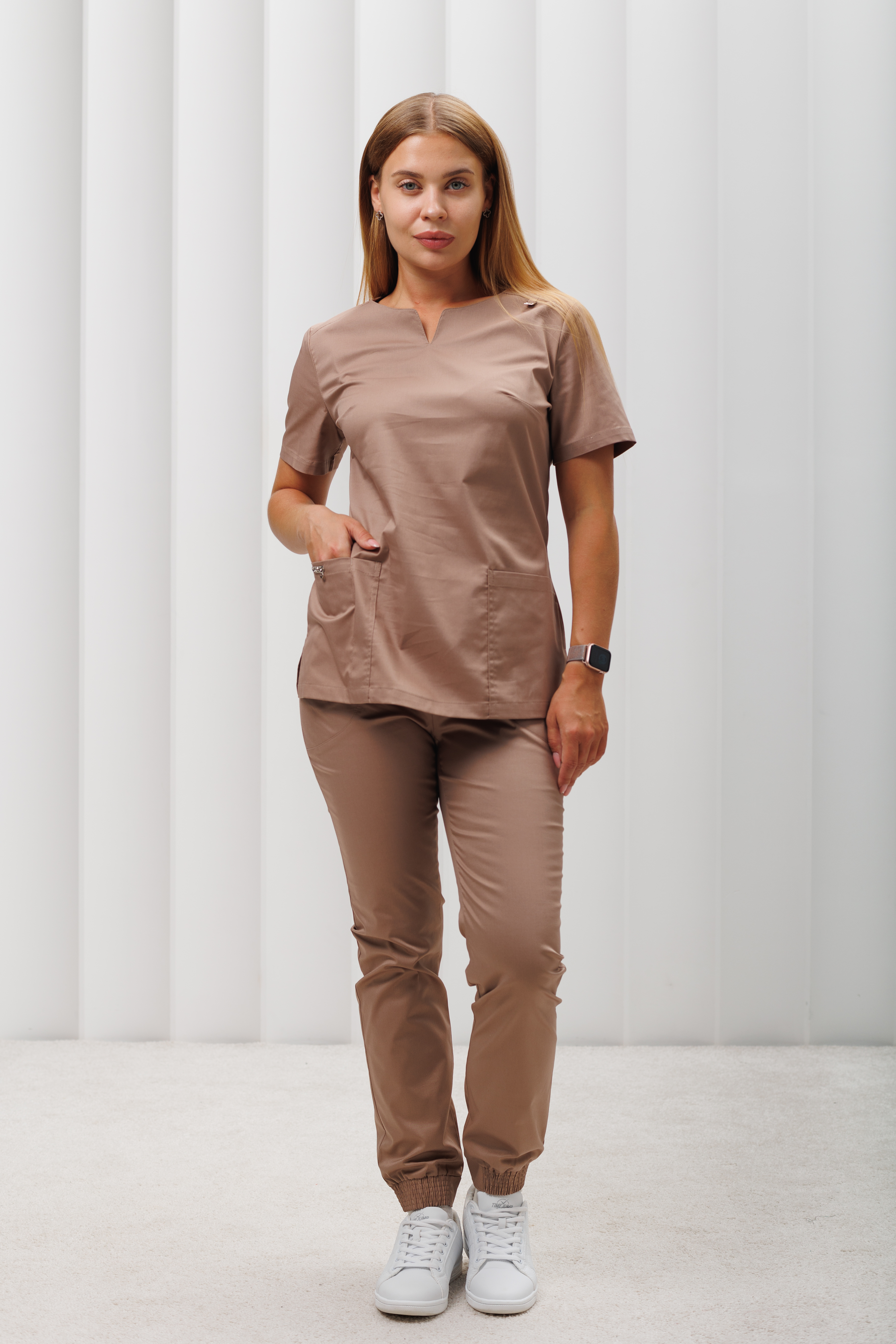 Куртка медицинская женская A1424 Экстра (Капучино 215, Без отделки), 55% хлопок, 42% полиэстер, 3% эластан