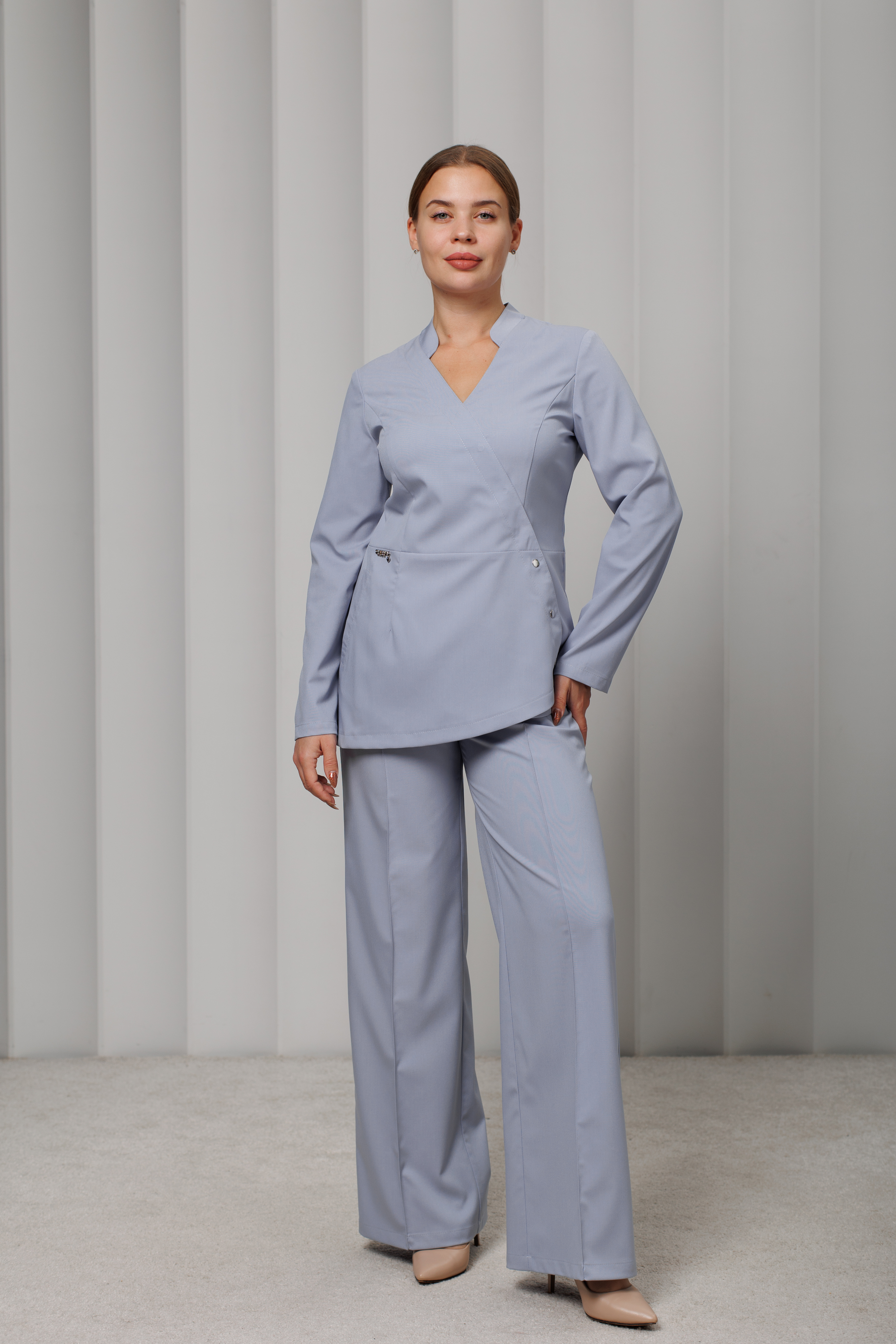 Куртка медицинская женская AP532 А Дольче (Серо-голубой 129, Без отделки), 52% вискоза 45% п/э 3%эластан