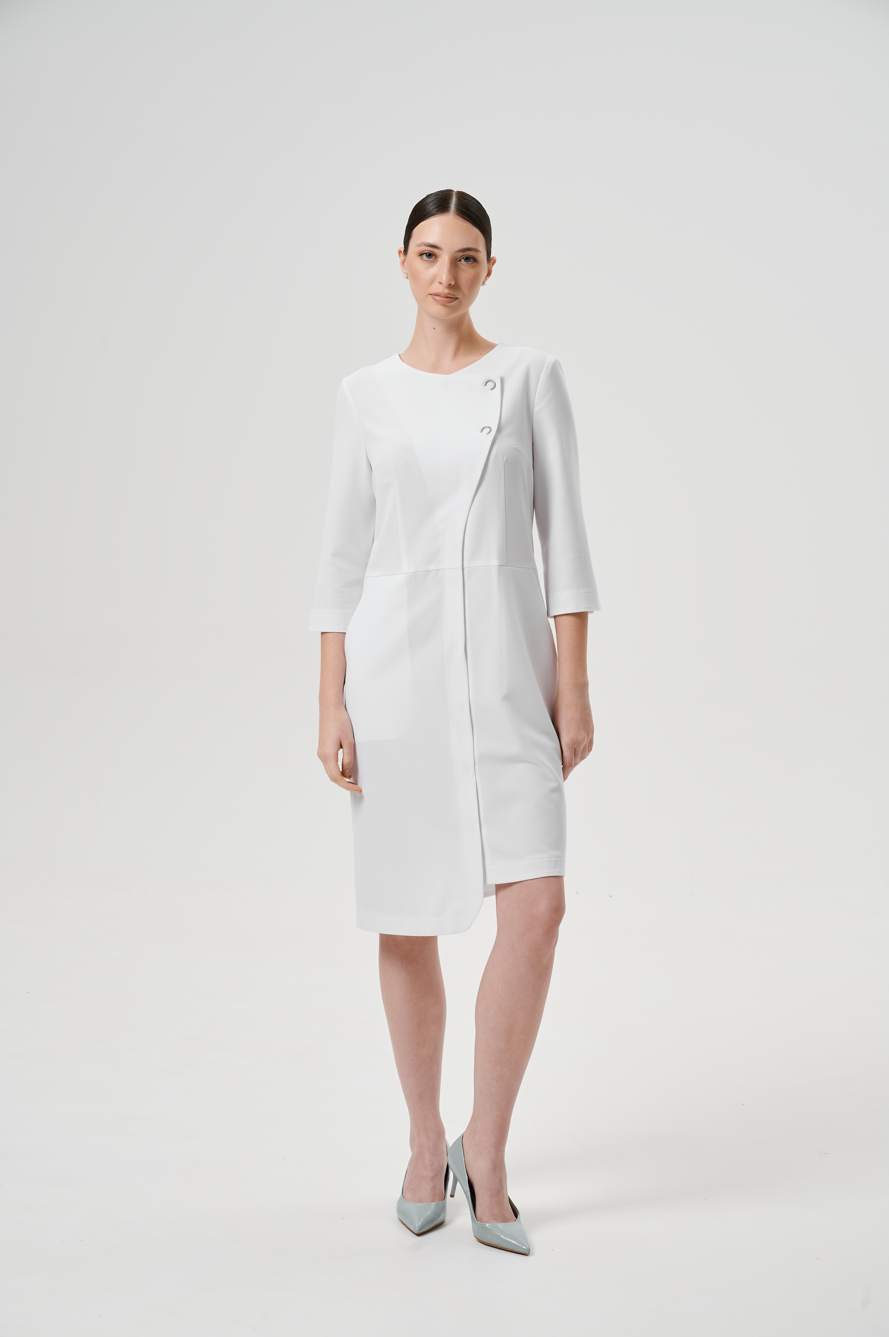 Халат медицинский женский WD600 3/4 Бланш Ж (Белый, Без отделки), 66%ПЭ 30%вискоза 4%спандекс