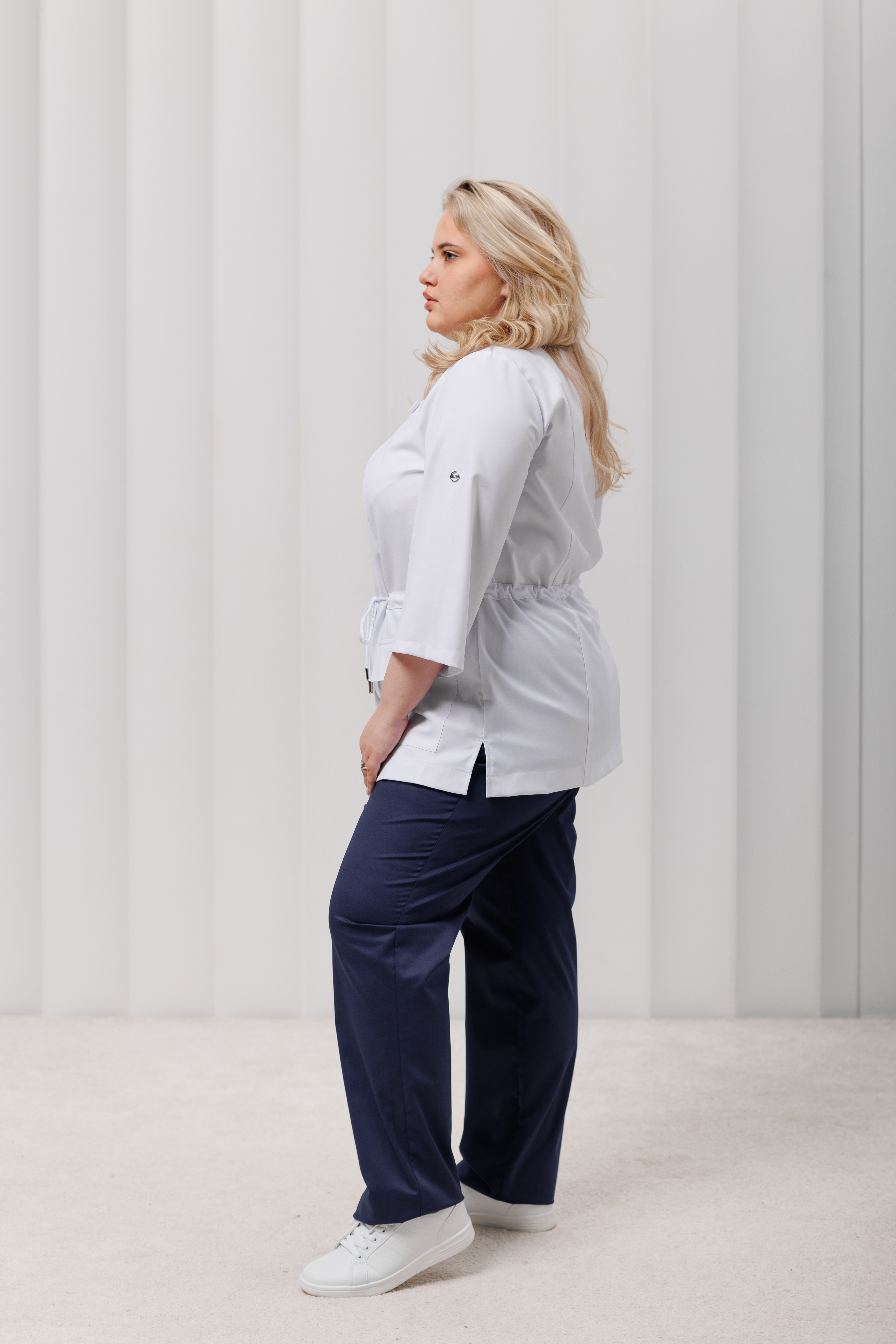 Куртка медицинская женская A802Б 3/4 Тевия (Белый, Без отделки), 65% полиэстер, 32% вискоза, 3% спандекс