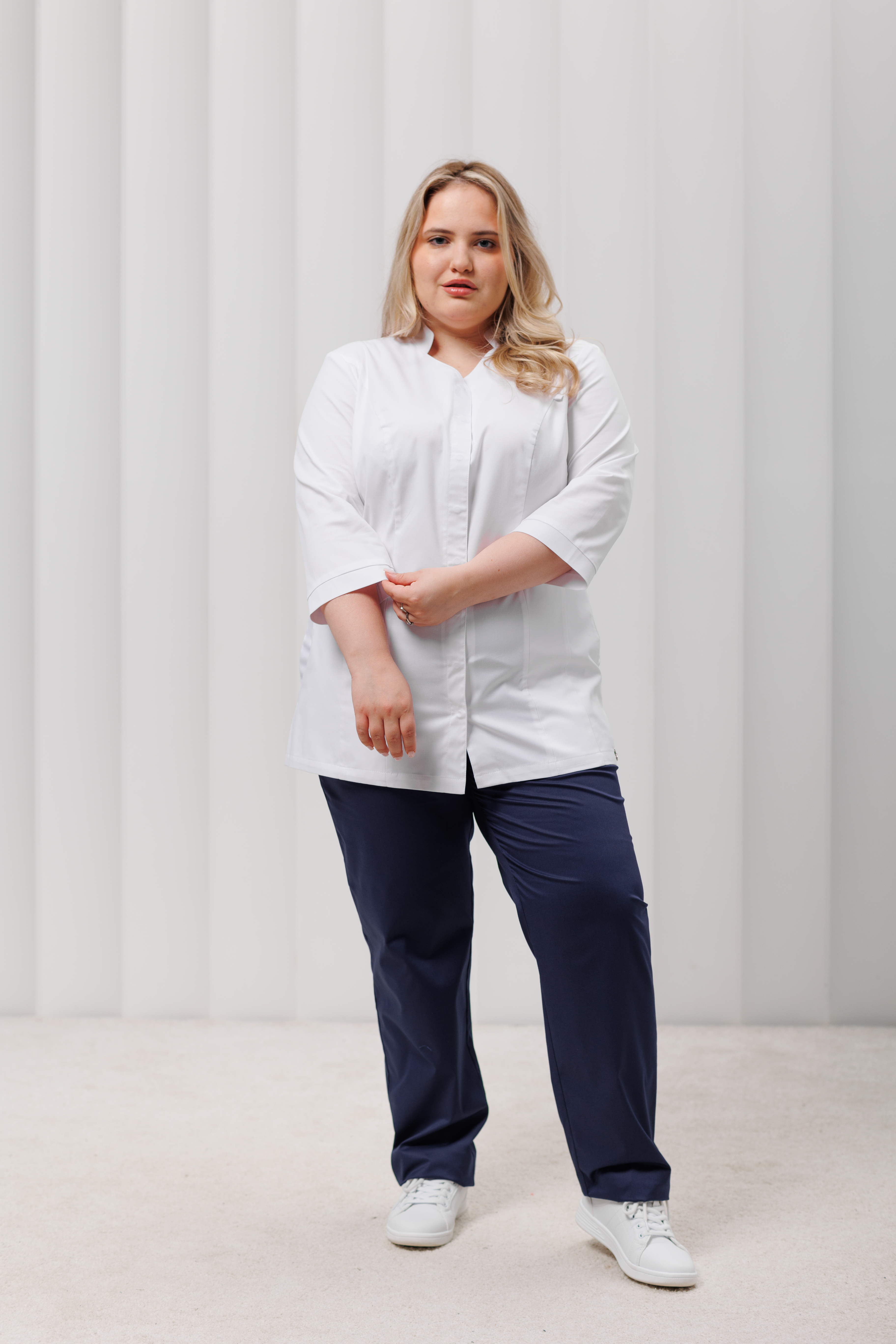 Куртка медицинская женская A905Б 3/4 Экстра (Белый, Без отделки), 55% хлопок, 42% полиэстер, 3% эластан