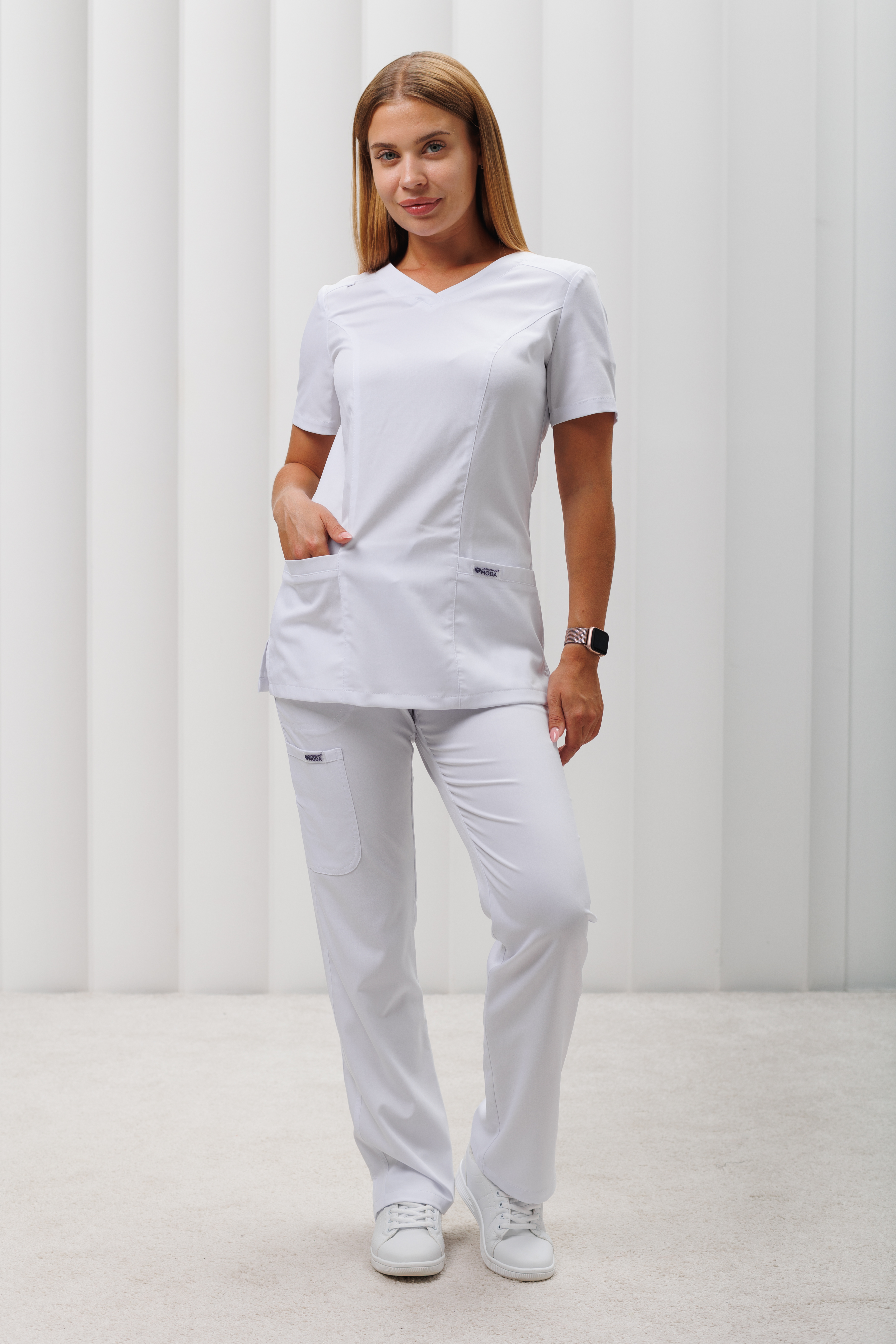 Куртка медицинская женская AP349 Дольче (Белый, Без отделки), 52% вискоза 45% п/э 3%эластан