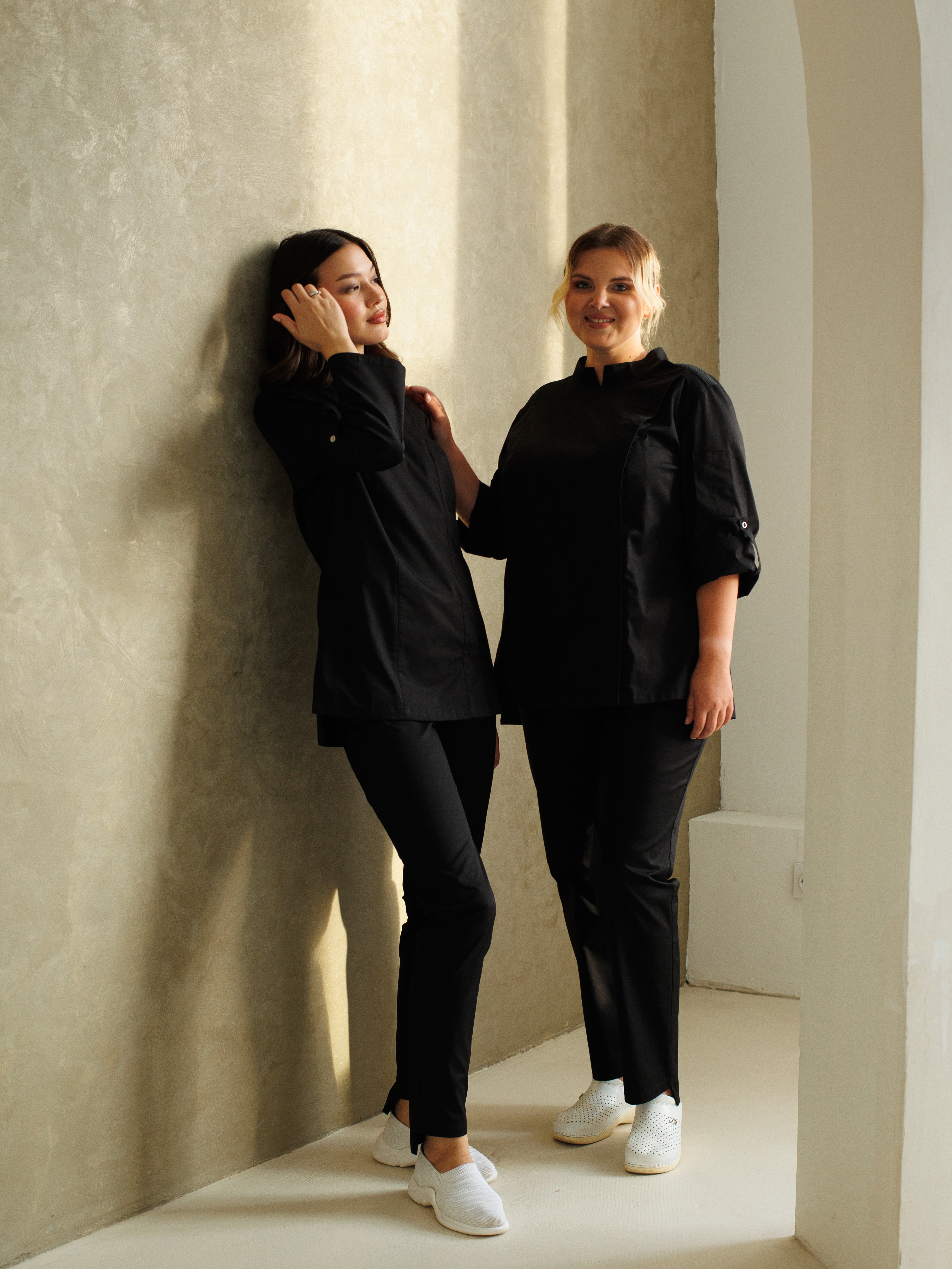 Китель поварской женский A520 7/8 Экстра (Чёрный, ложная сетка черная), 55% хлопок, 42% полиэстер, 3% эластан