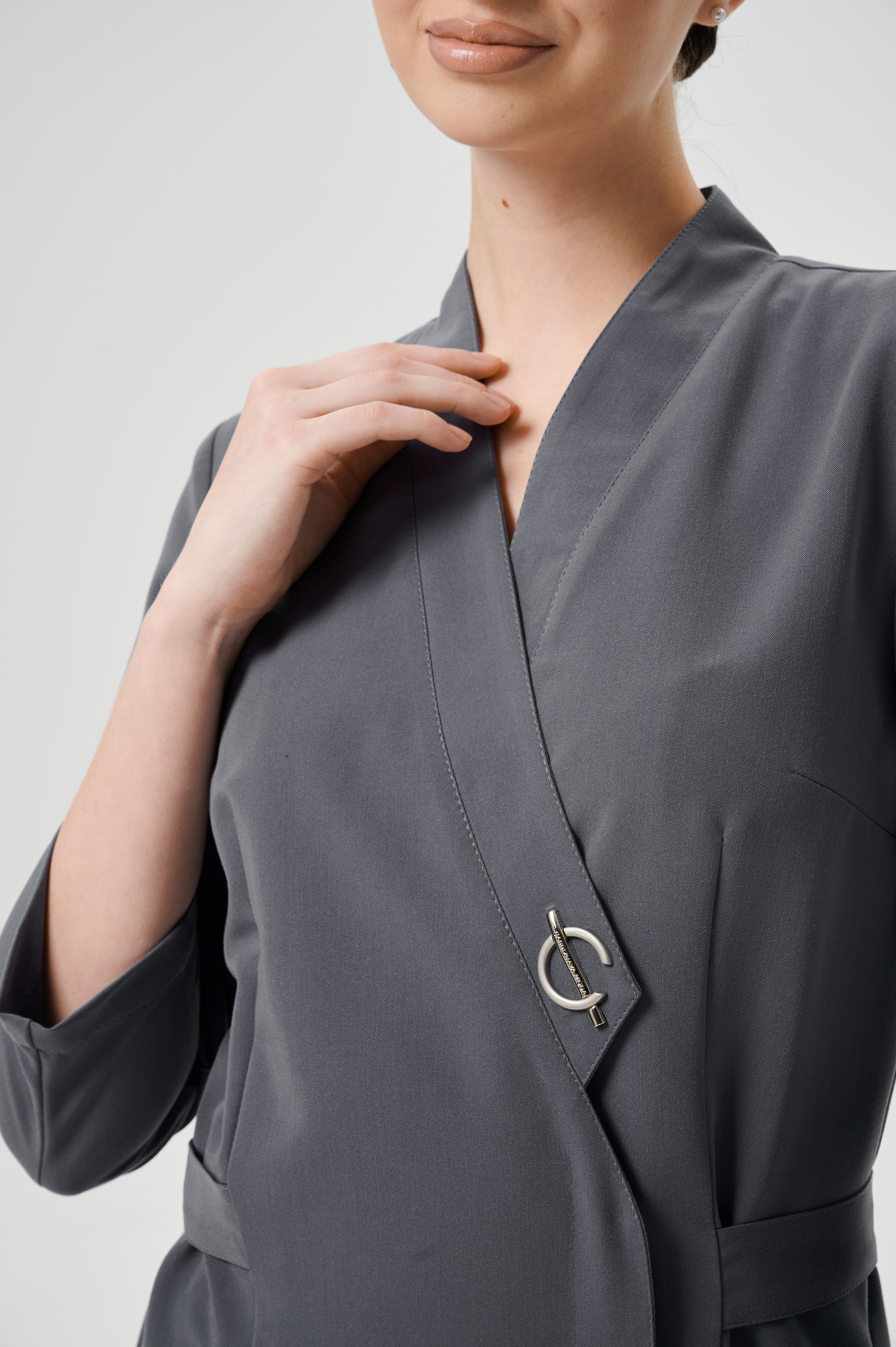 Куртка медицинская женская WD601 3/4 Бланш (Ледяной серый 045, Без отделки), 66%ПЭ 30%вискоза 4%спандекс