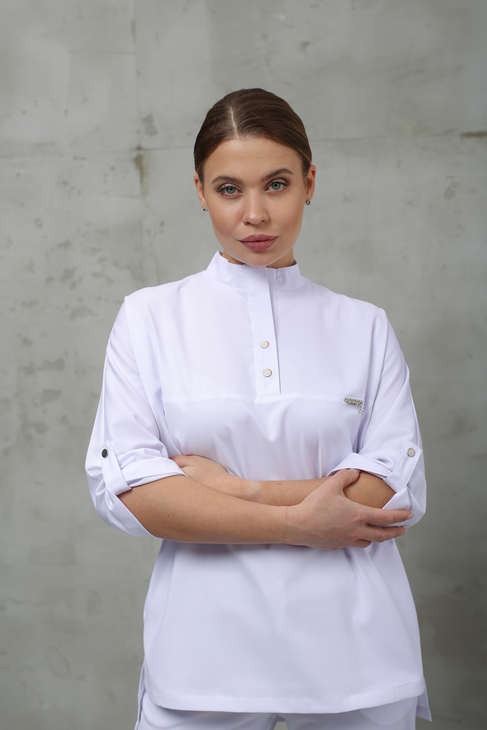 Куртка медицинская женская A831 3/4 Тевия (Белый, Без отделки), 65% полиэстер, 32% вискоза, 3% спандекс