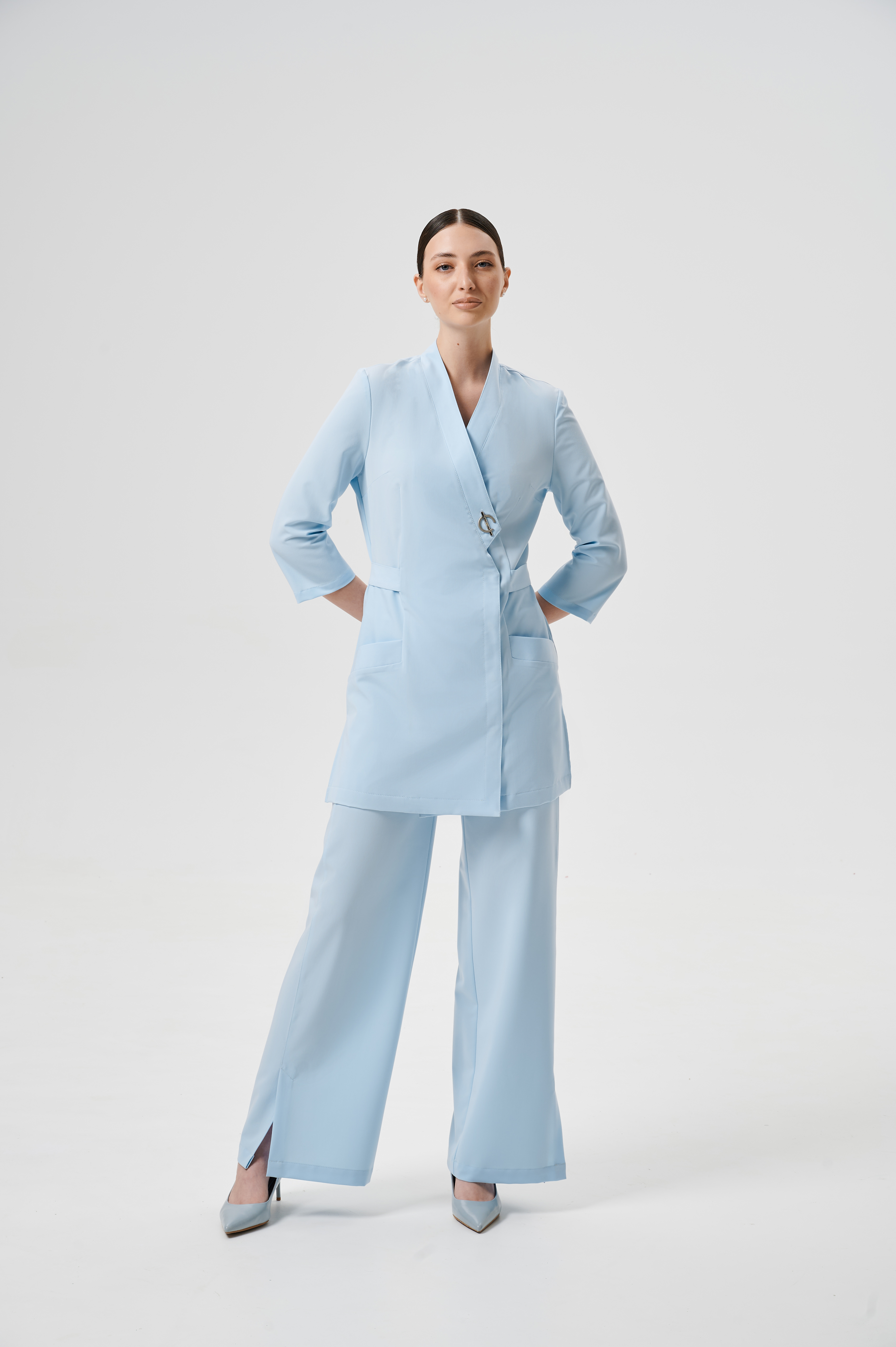 Куртка медицинская женская WD601 3/4 Бланш (Пастельно голубой, Без отделки), 66%ПЭ 30%вискоза 4%спандекс