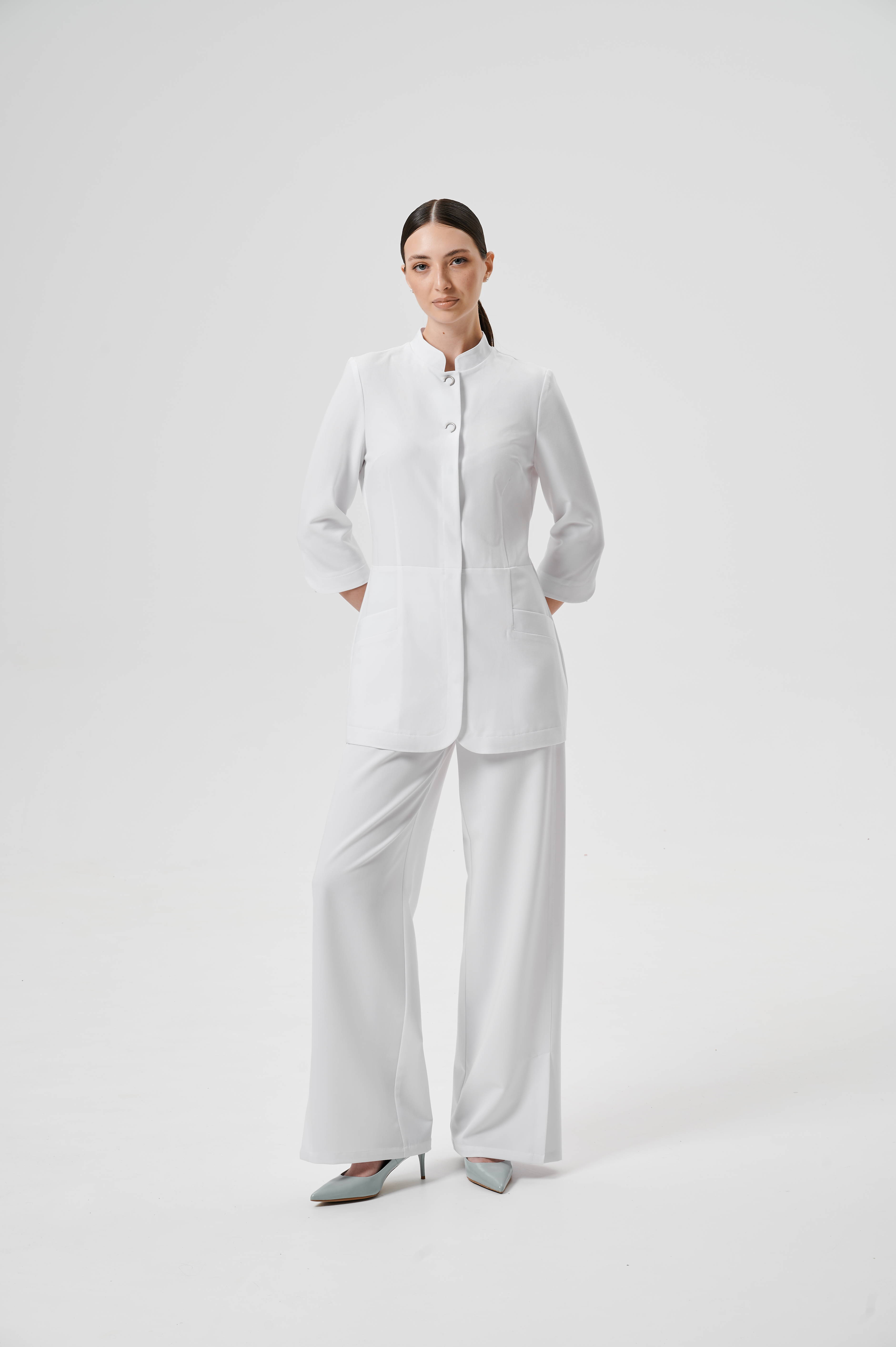 Куртка медицинская женская WD602 3/4 Бланш (Белый, Без отделки), 66%ПЭ 30%вискоза 4%спандекс