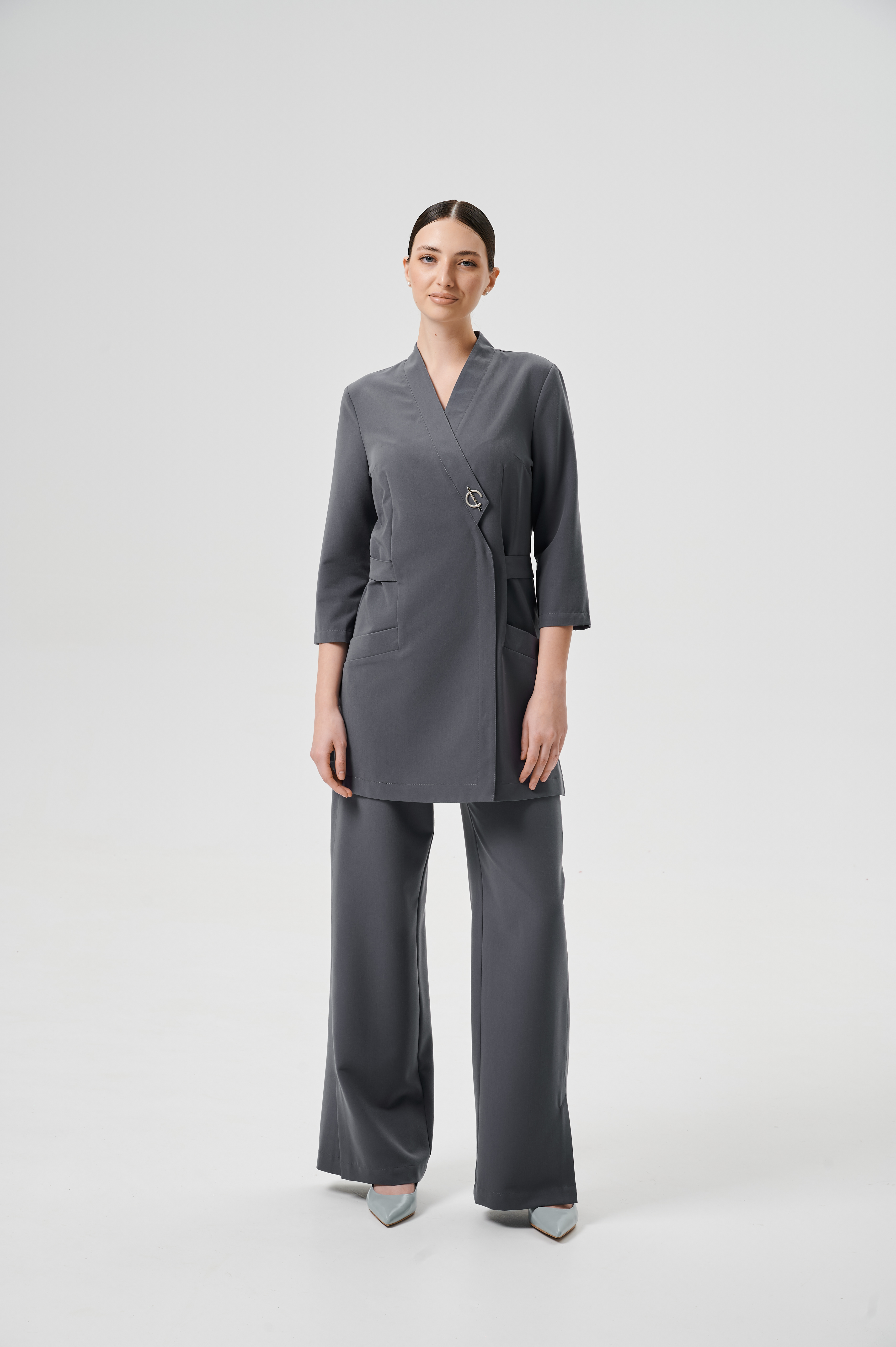 Куртка медицинская женская WD601 3/4 Бланш (Ледяной серый 045, Без отделки), 66%ПЭ 30%вискоза 4%спандекс