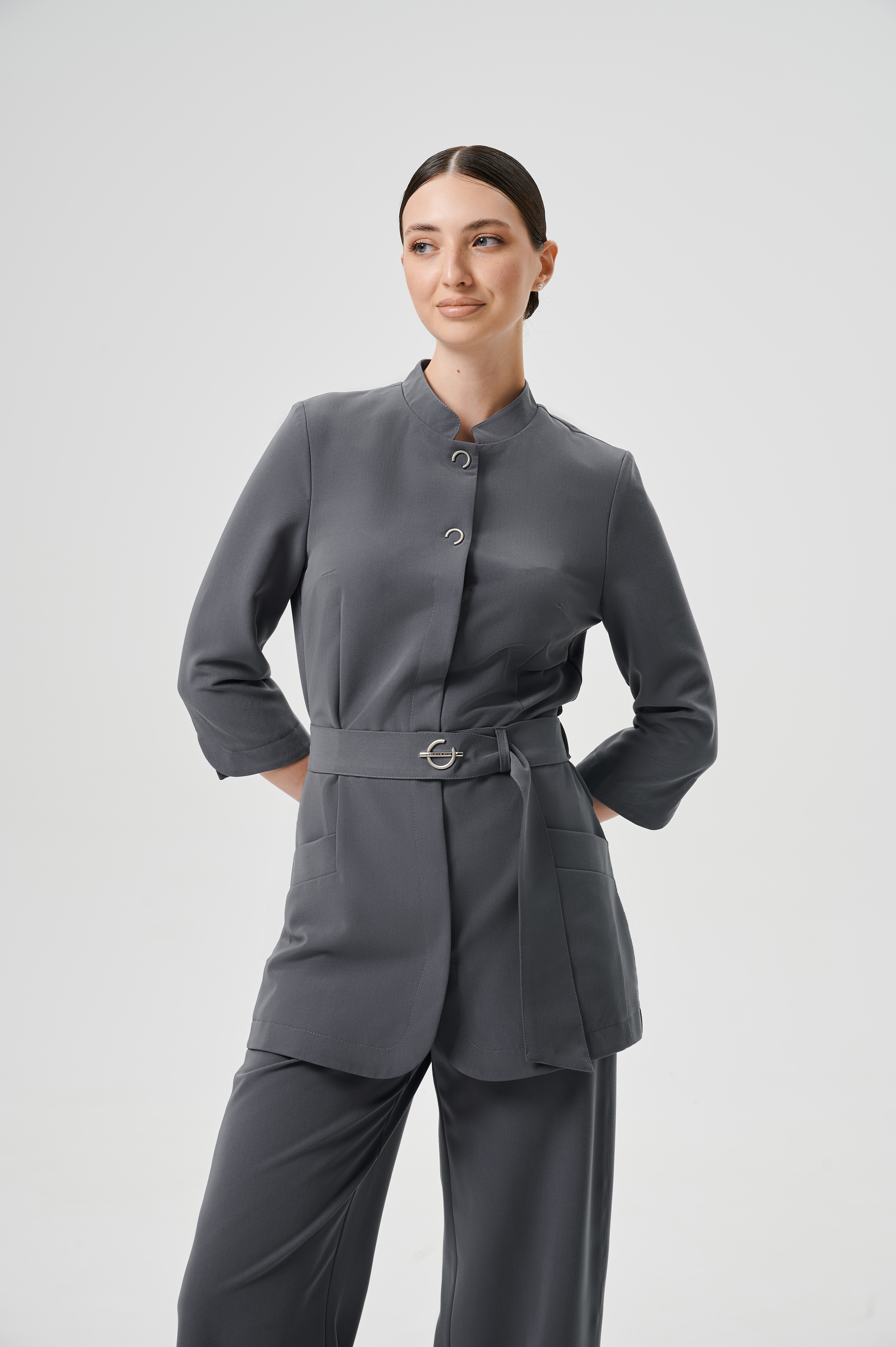 Куртка медицинская женская WD602 3/4 Бланш (Ледяной серый 045, Без отделки), 66%ПЭ 30%вискоза 4%спандекс