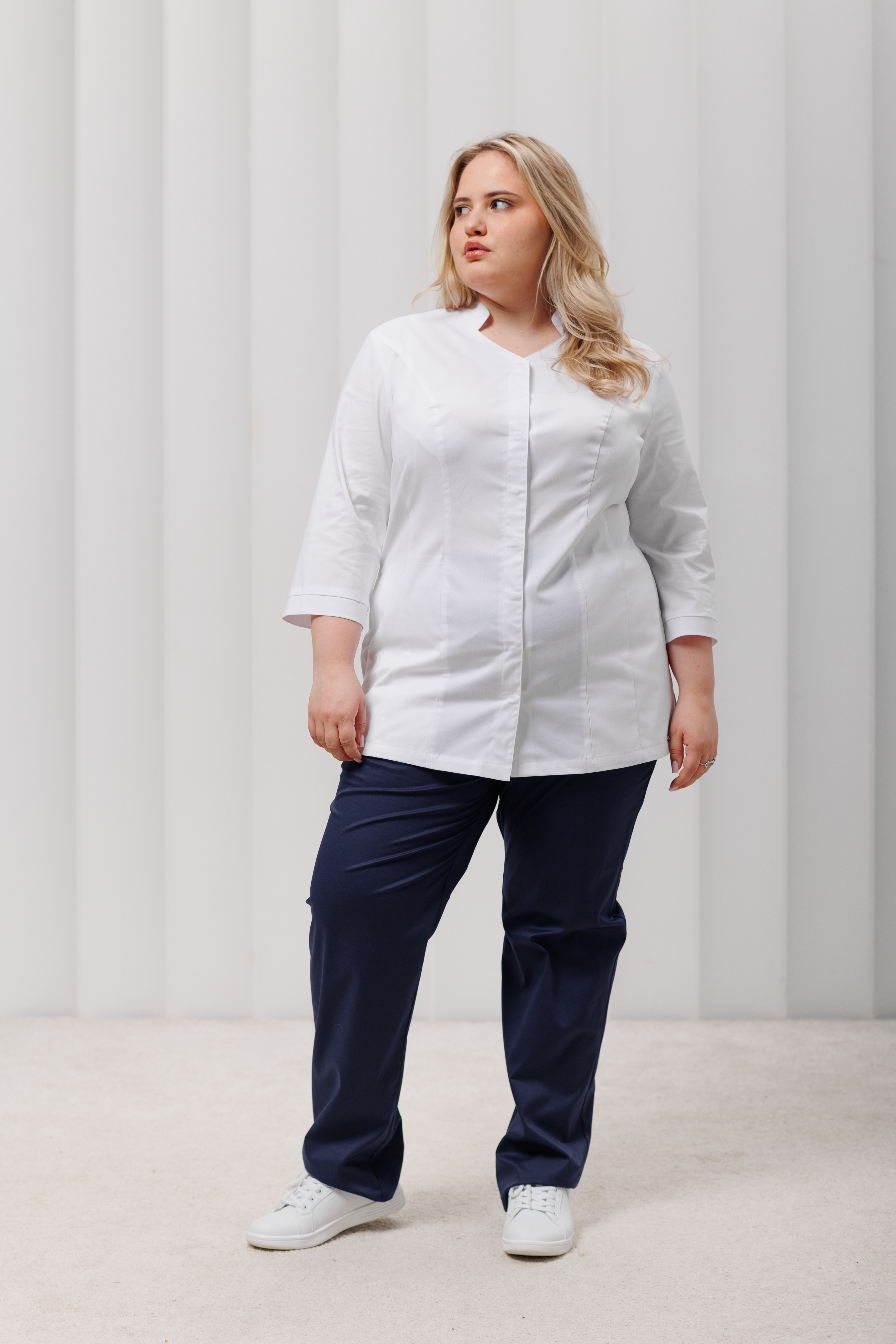 Куртка медицинская женская A905Б 3/4 Экстра (Белый, Без отделки), 55% хлопок, 42% полиэстер, 3% эластан