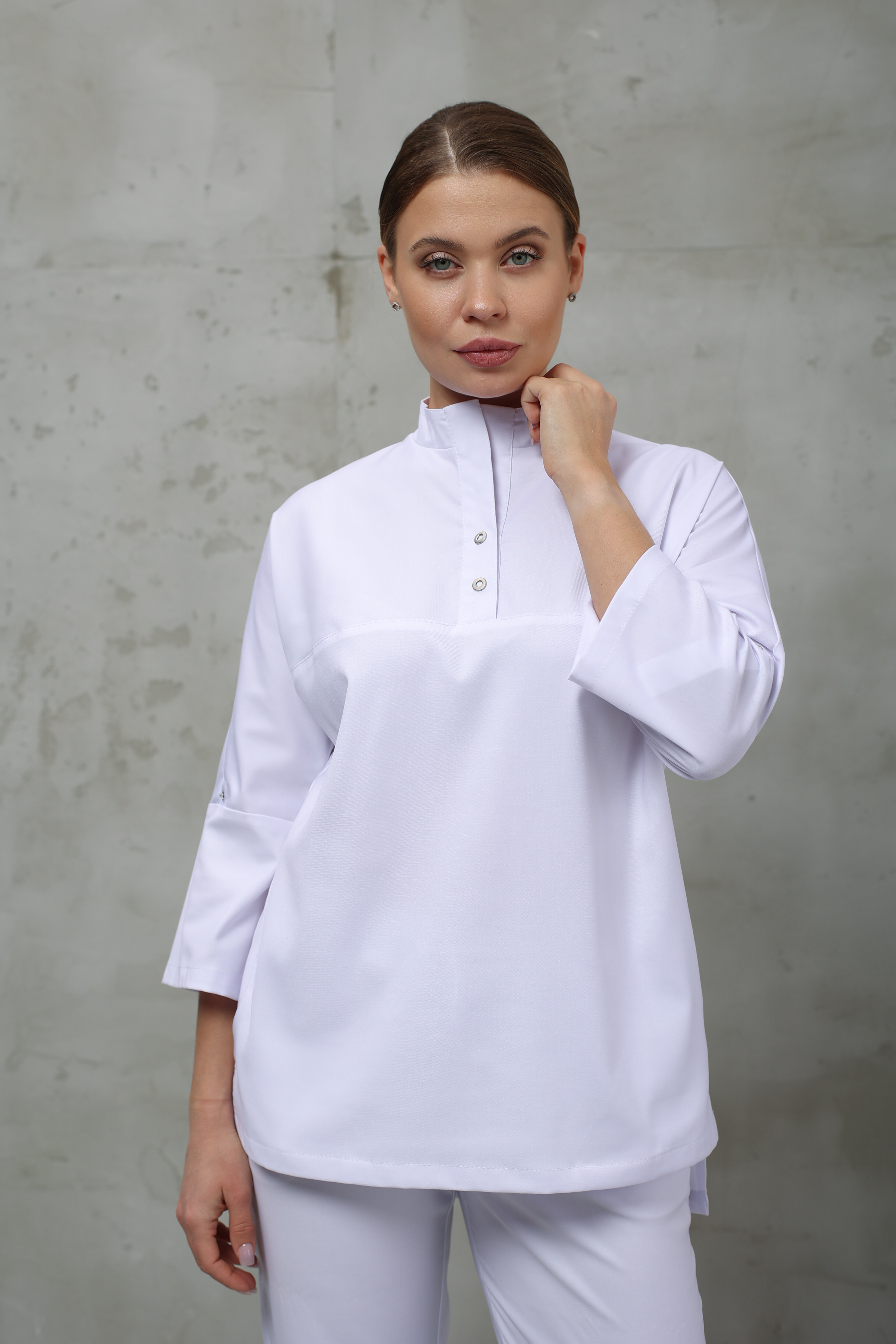 Куртка медицинская женская A831 3/4 Тевия (Белый, Без отделки), 65% полиэстер, 32% вискоза, 3% спандекс