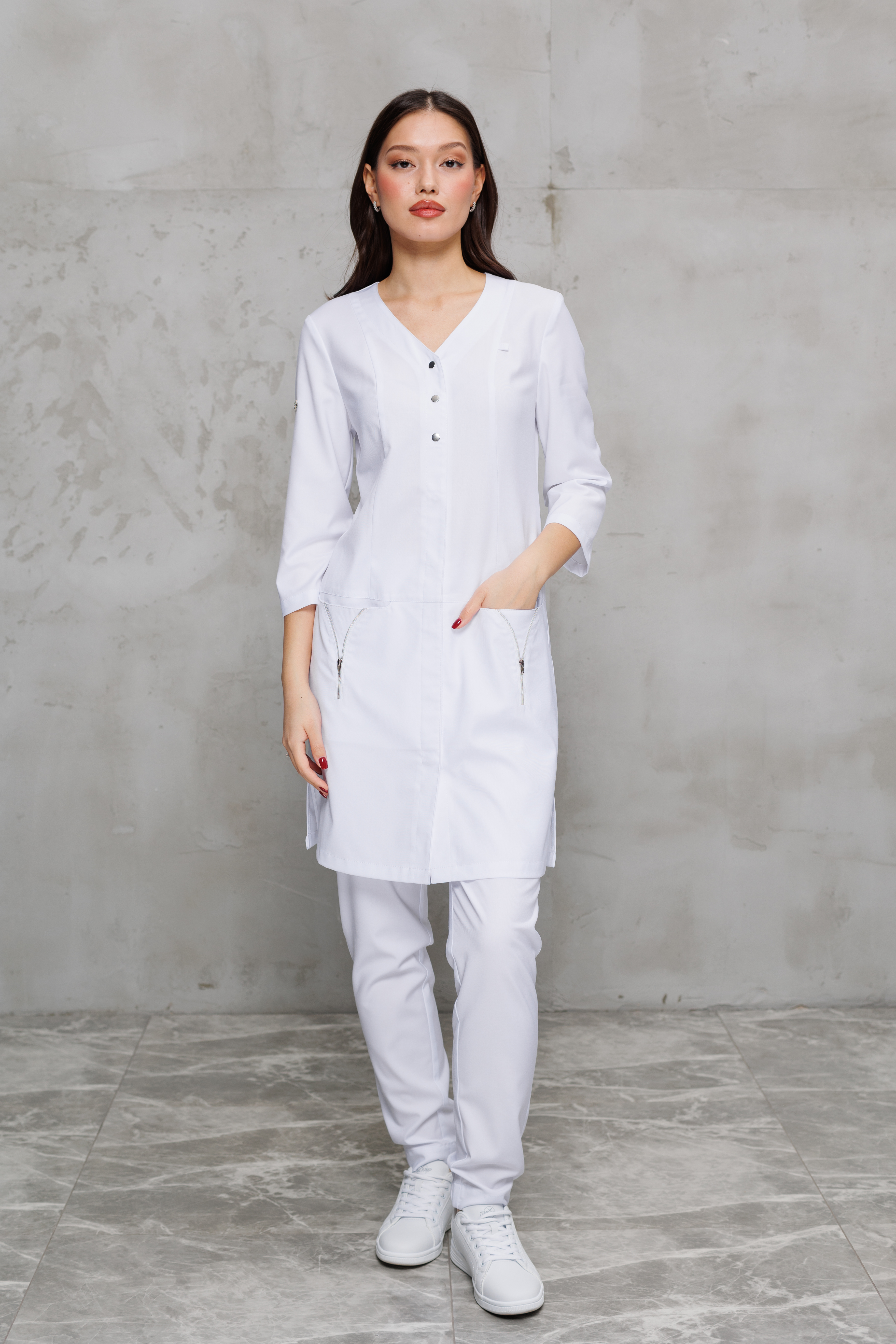 Куртка медицинская женская А530Д Тевия (Белый, Без отделки), 65% полиэстер, 32% вискоза, 3% спандекс