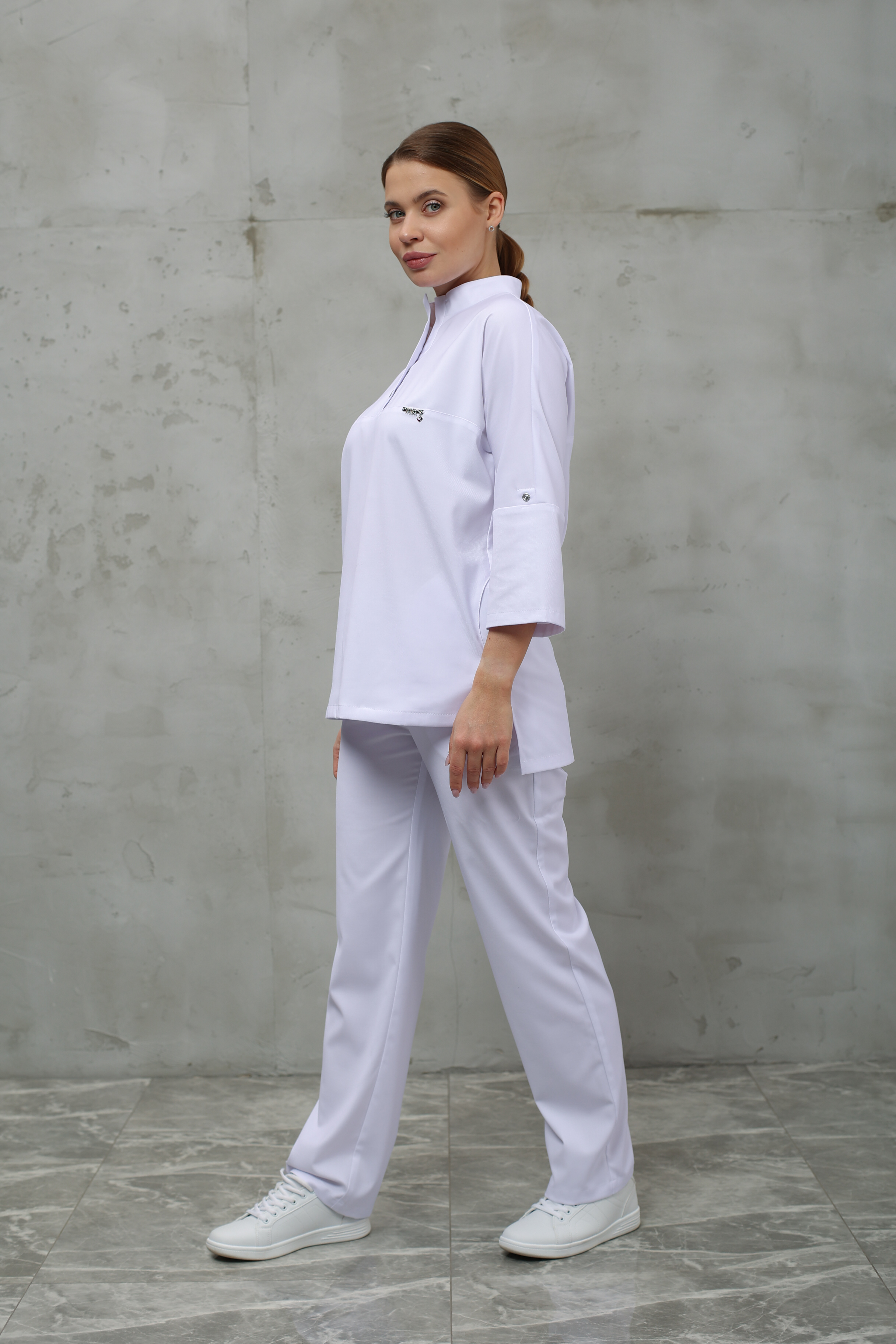 Куртка медицинская женская A831 3/4 Тевия (Белый, Без отделки), 65% полиэстер, 32% вискоза, 3% спандекс