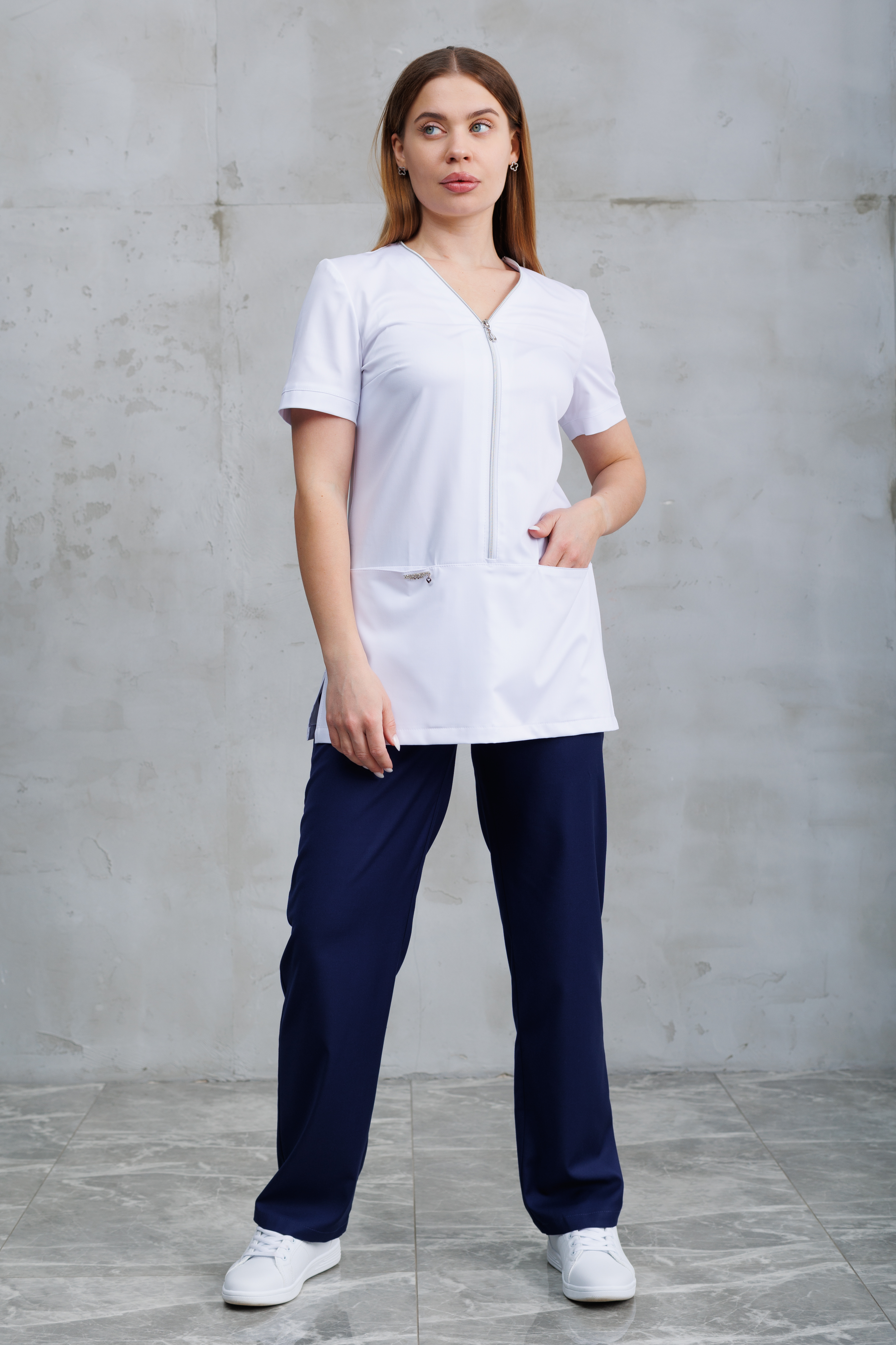 Куртка медицинская женская A854кор Бамбук (Белый, Без отделки), 50 бамбук /47 полиэстер /3 эластан