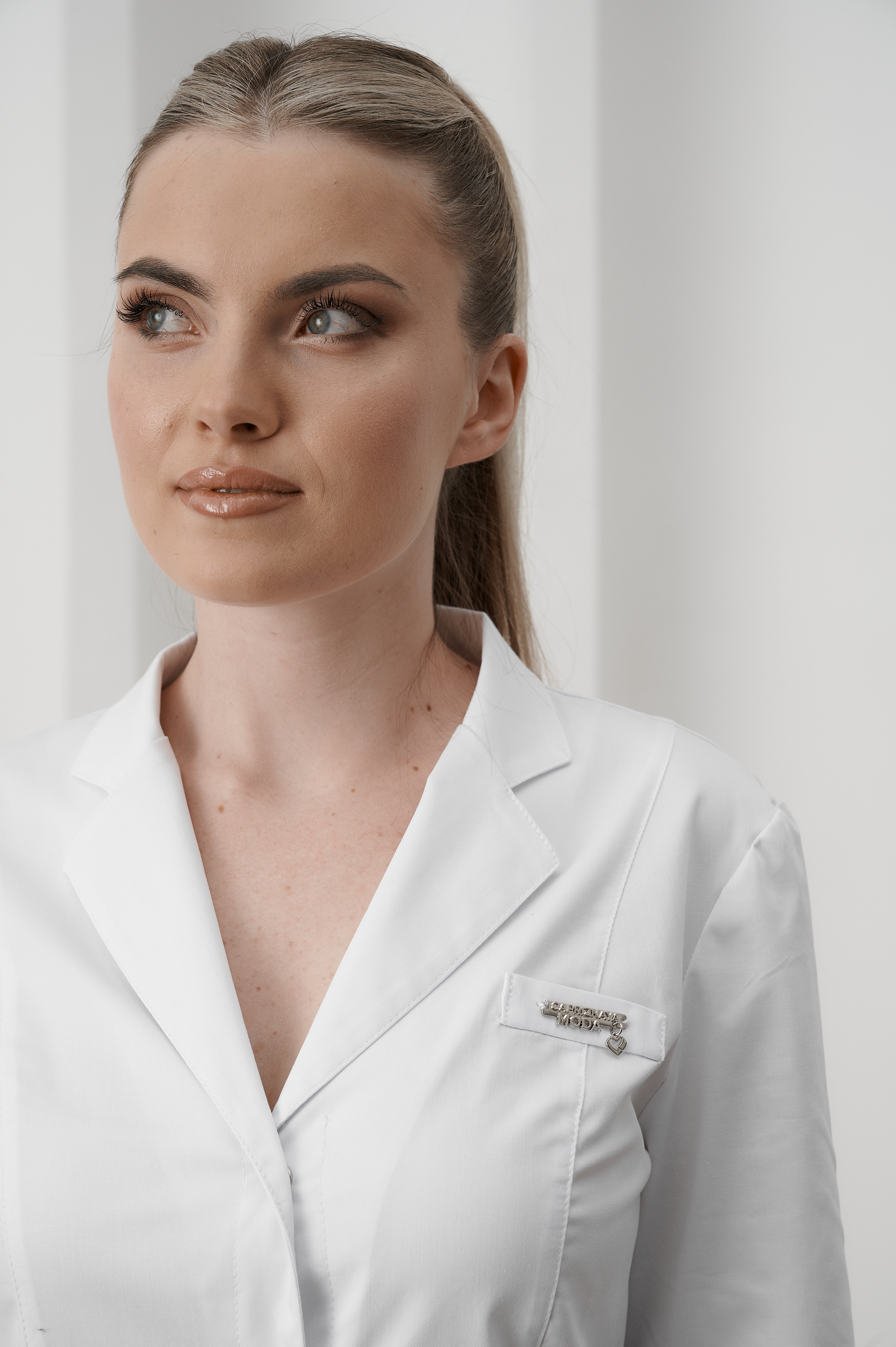 Халат медицинский женский A133 3/4 Экстра (Белый, Без отделки), 55% хлопок, 42% полиэстер, 3% эластан