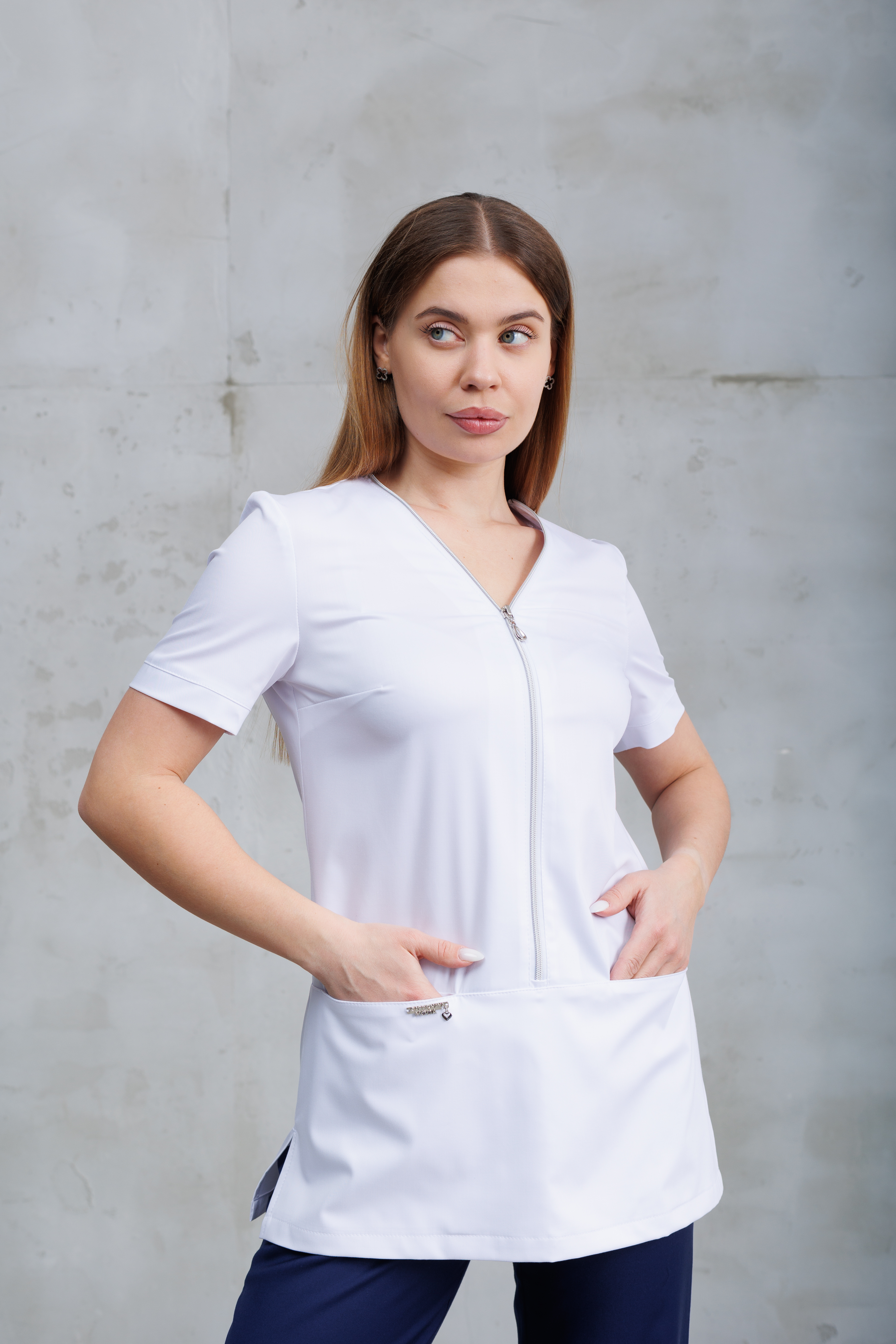 Куртка медицинская женская A854кор Бамбук (Белый, Без отделки), 50 бамбук /47 полиэстер /3 эластан