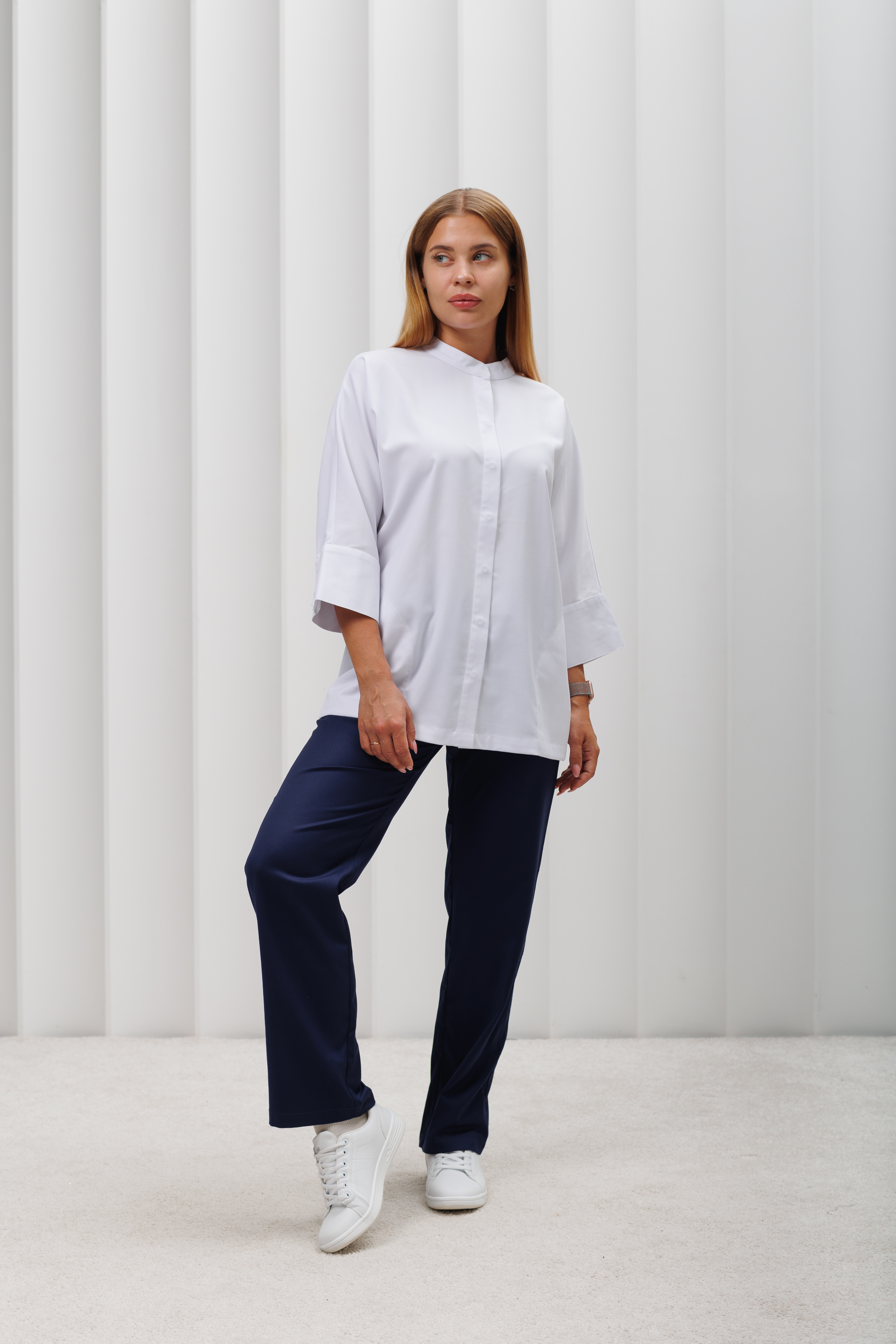 Куртка медицинская женская A547 3/4 Тевия (Белый 0, Без отделки), 65% полиэстер, 32% вискоза, 3% спандекс