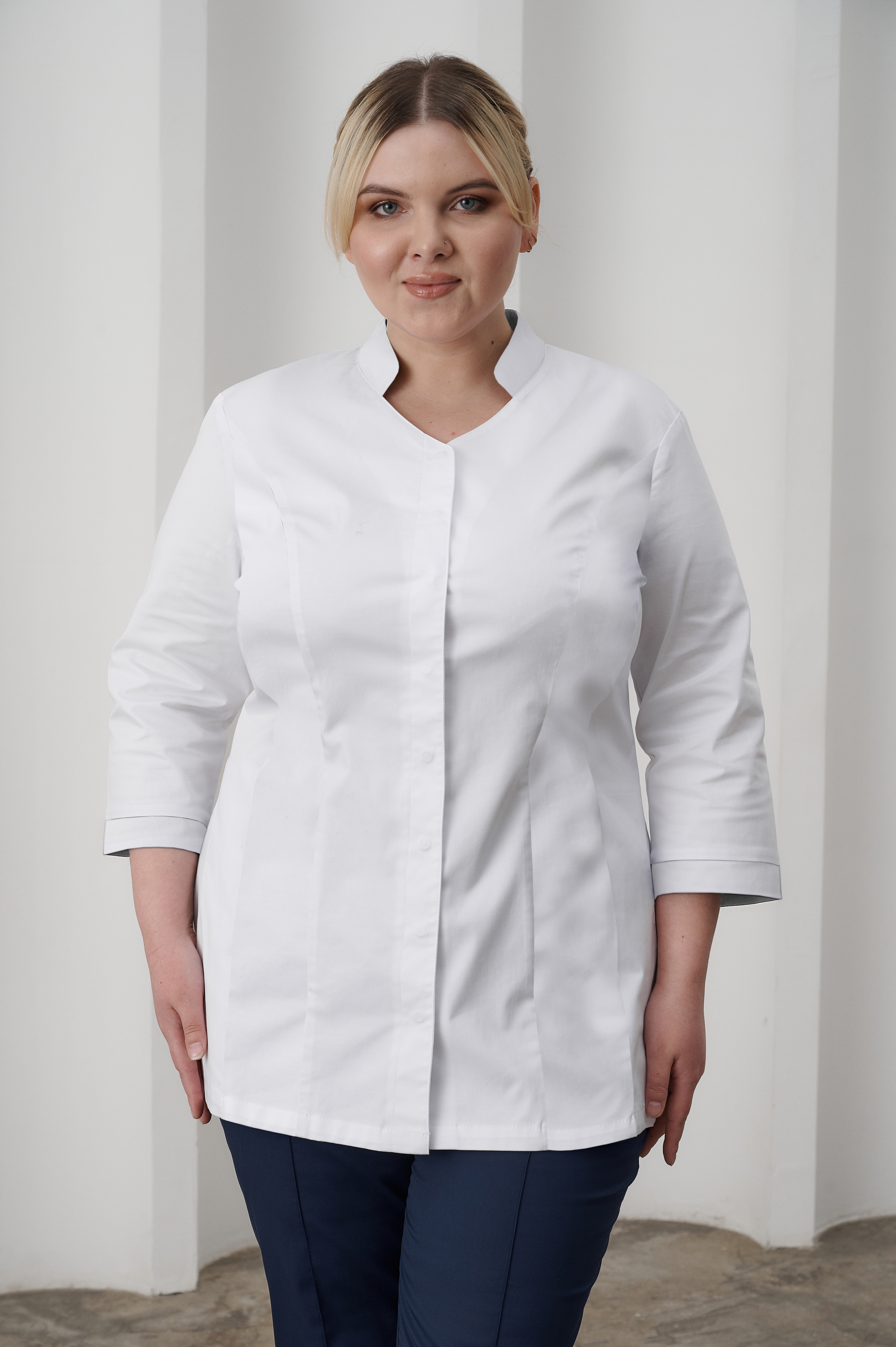 Куртка медицинская женская A905Б 3/4 Экстра (Белый, Без отделки), 55% хлопок, 42% полиэстер, 3% эластан