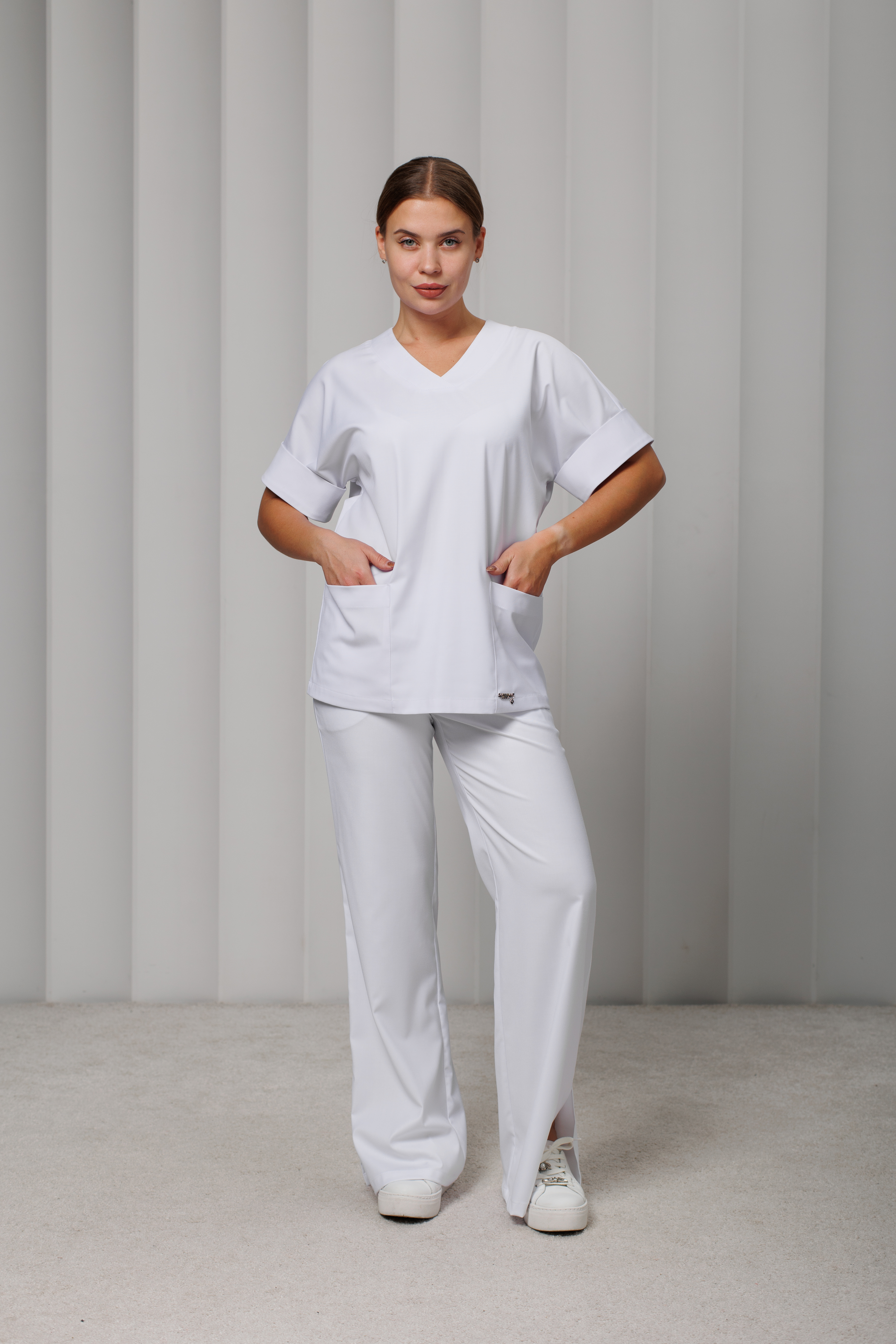 Куртка медицинская женская A549кор. Тевия (Белый, Без отделки), П/э65% ,вискоза32%,спандекс3%