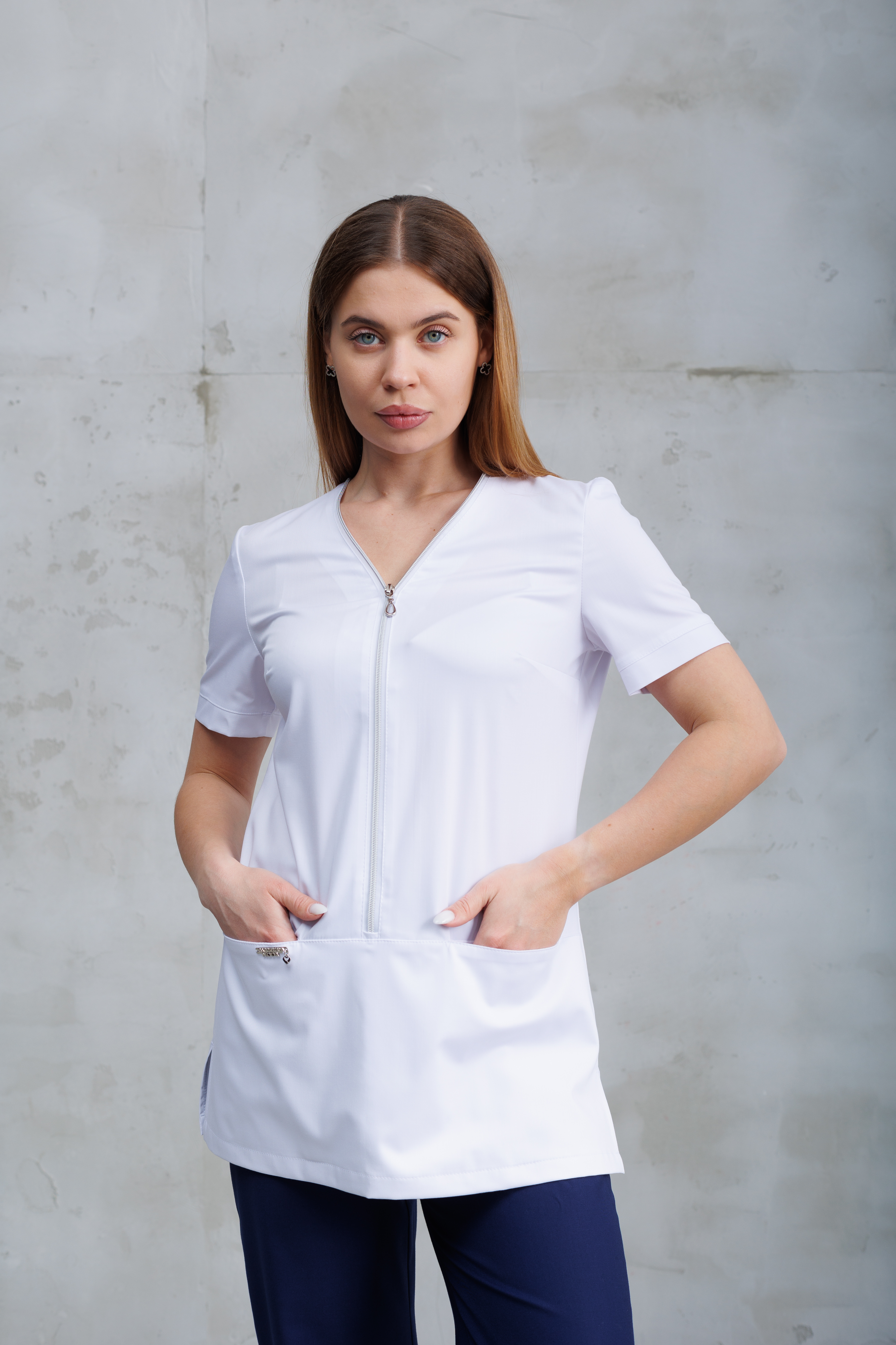 Куртка медицинская женская A854кор Бамбук (Белый, Без отделки), 50 бамбук /47 полиэстер /3 эластан