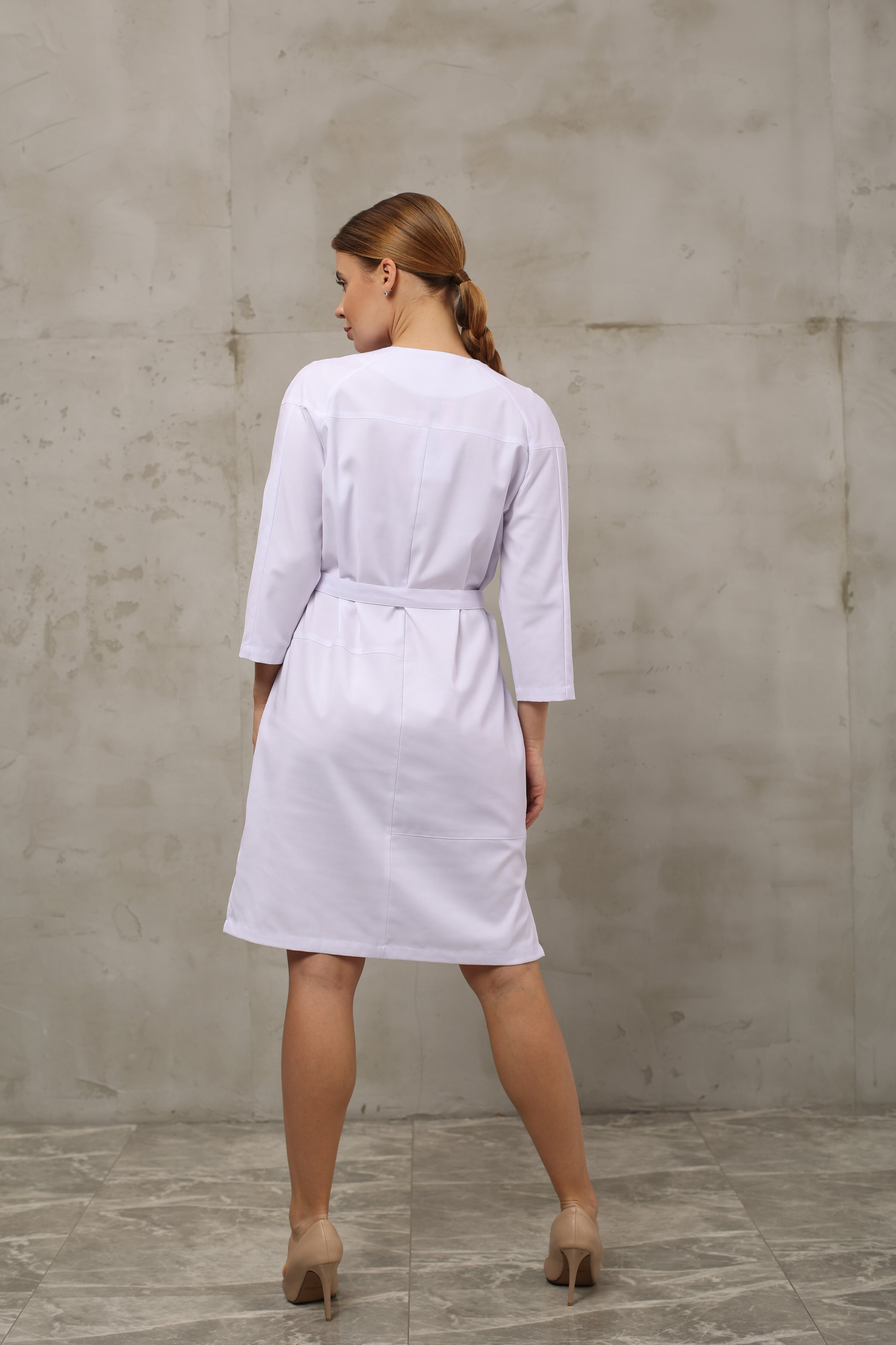 Халат медицинский женский A526 Б 3/4 Тевия (Белый, Без отделки), П/э65% ,вискоза32%,спандекс3%