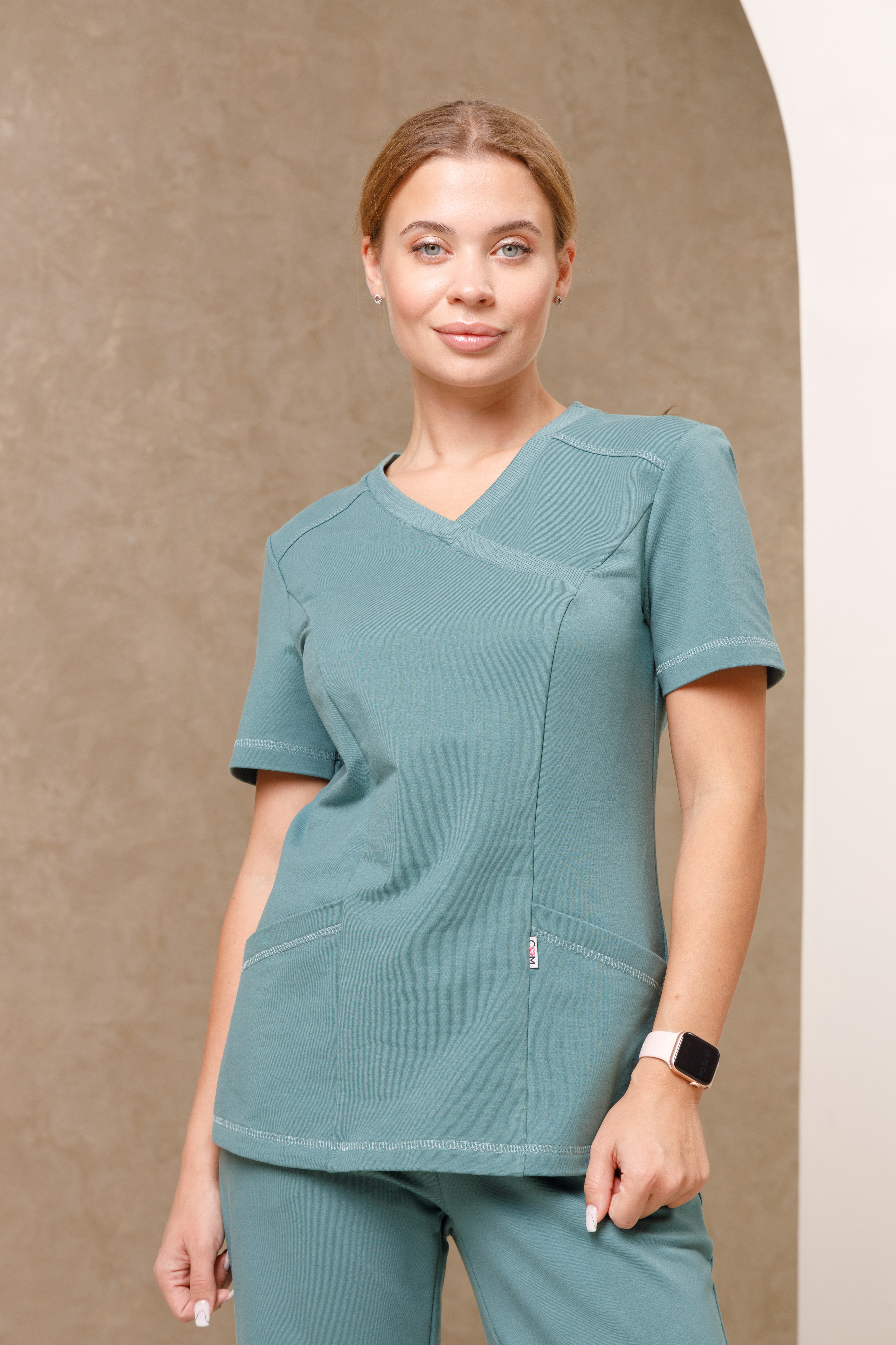 Блуза медицинская женская PL904 Футер Пенье (Доллар 21, Без отделки), 70% хлопок, 24% полиэстер, 6% лайкра