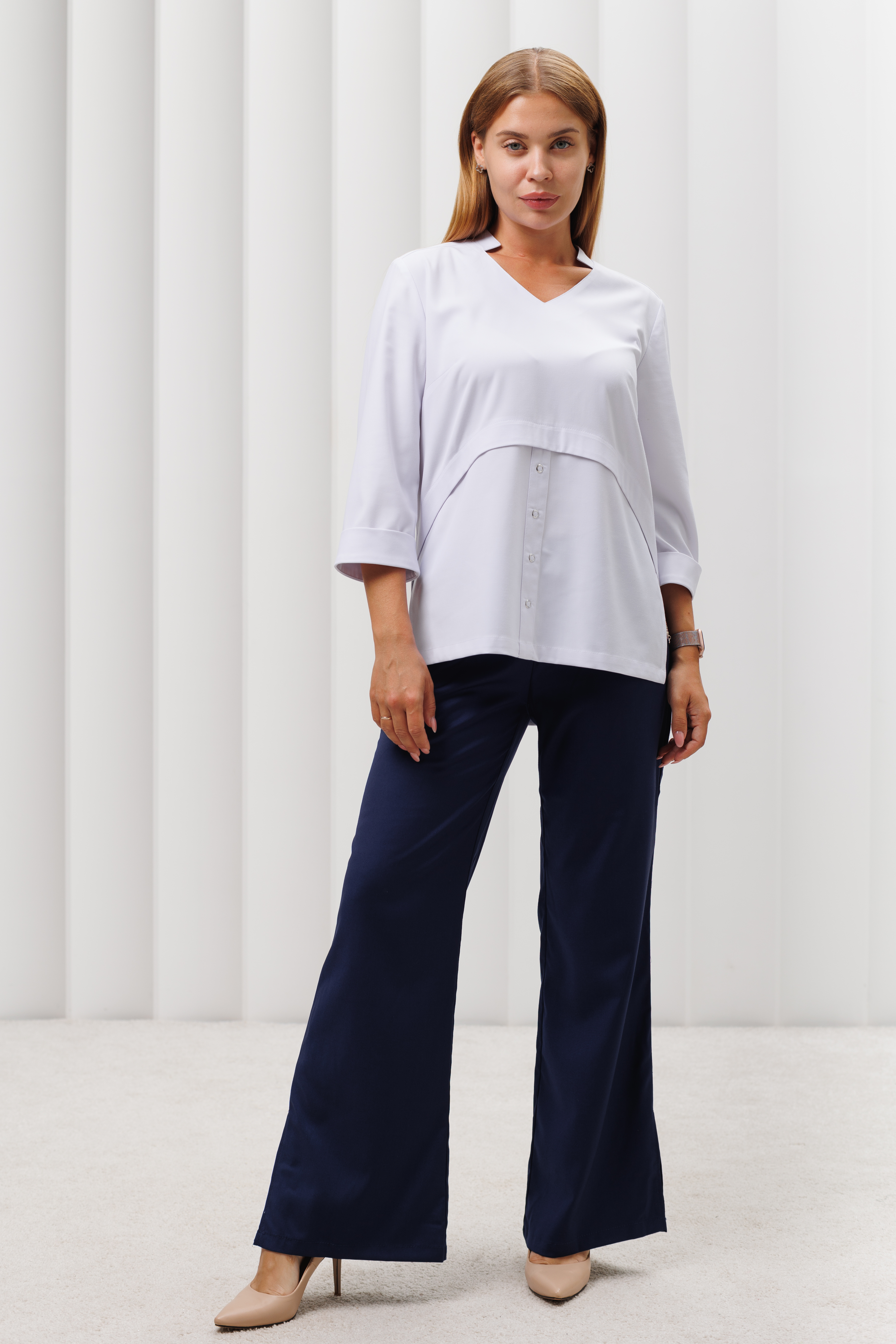 Куртка медицинская женская A538 3/4 Тевия (Белый 0, Без отделки), П/э65% ,вискоза32%,спандекс3%