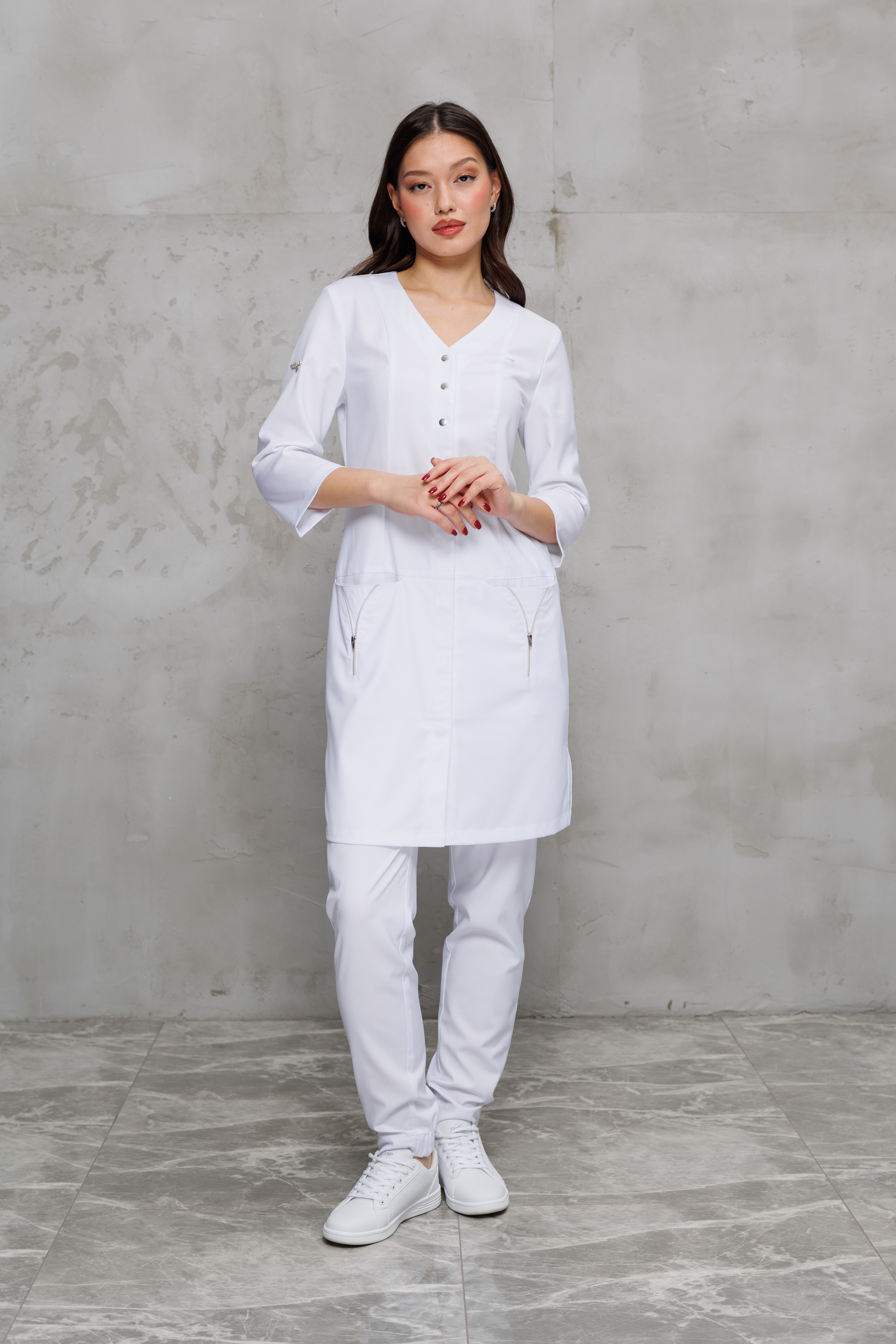 Куртка медицинская женская А530Д Тевия (Белый, Без отделки), 65% полиэстер, 32% вискоза, 3% спандекс