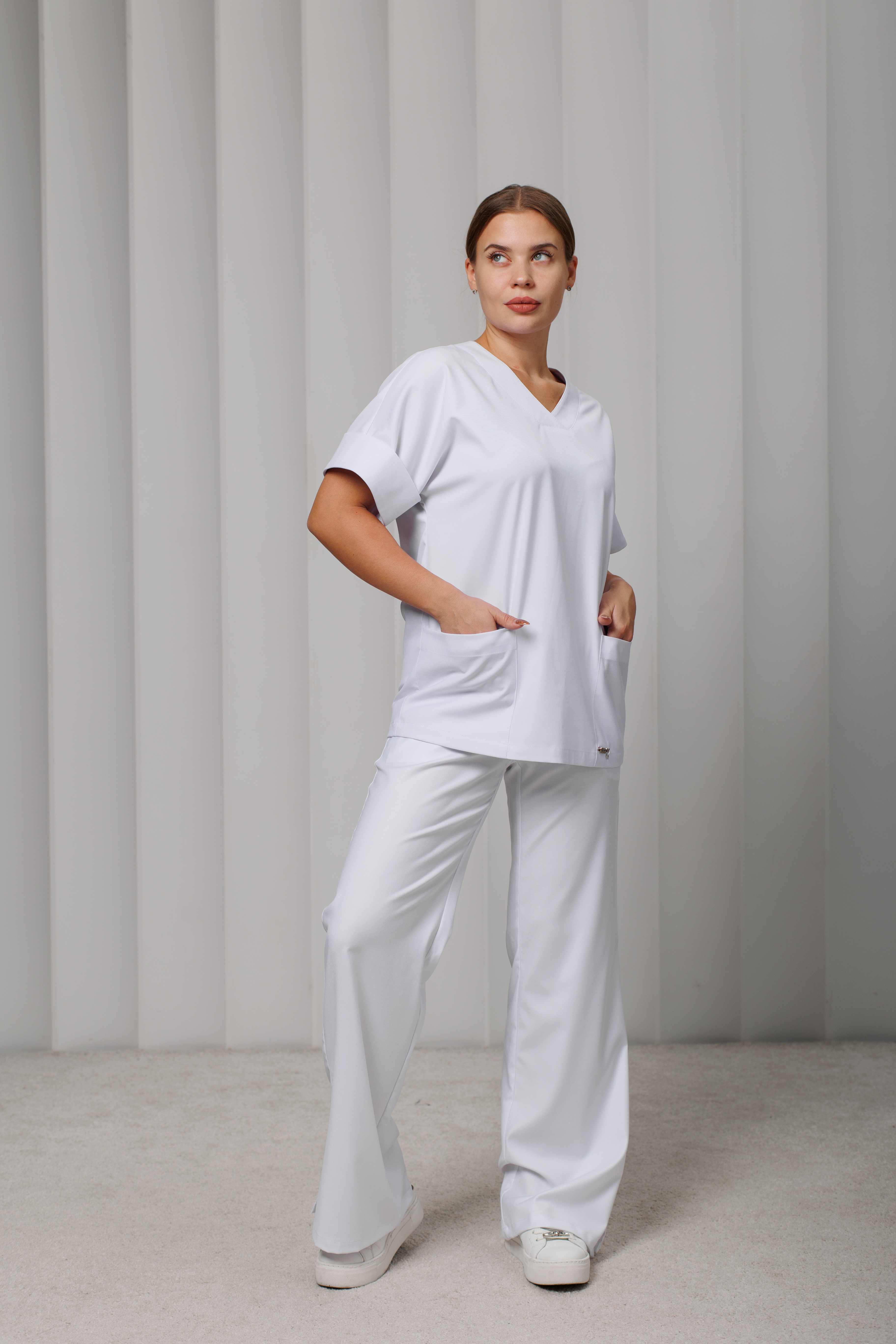 Куртка медицинская женская A549кор. Тевия (Белый, Без отделки), П/э65% ,вискоза32%,спандекс3%