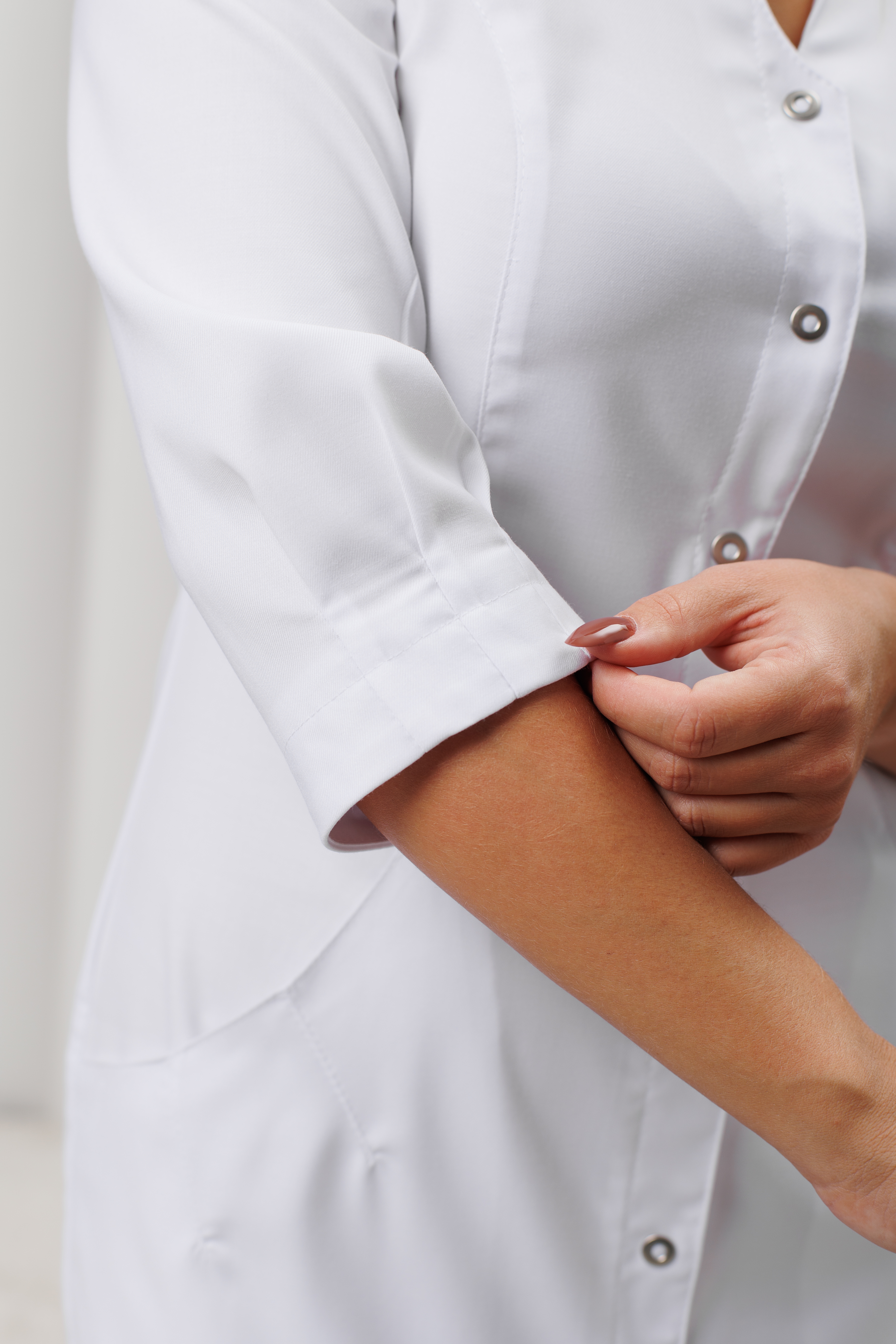 Халат медицинский женский A309 3/4 Тевия (Белый, Без отделки), 65% полиэстер, 32% вискоза, 3% спандекс