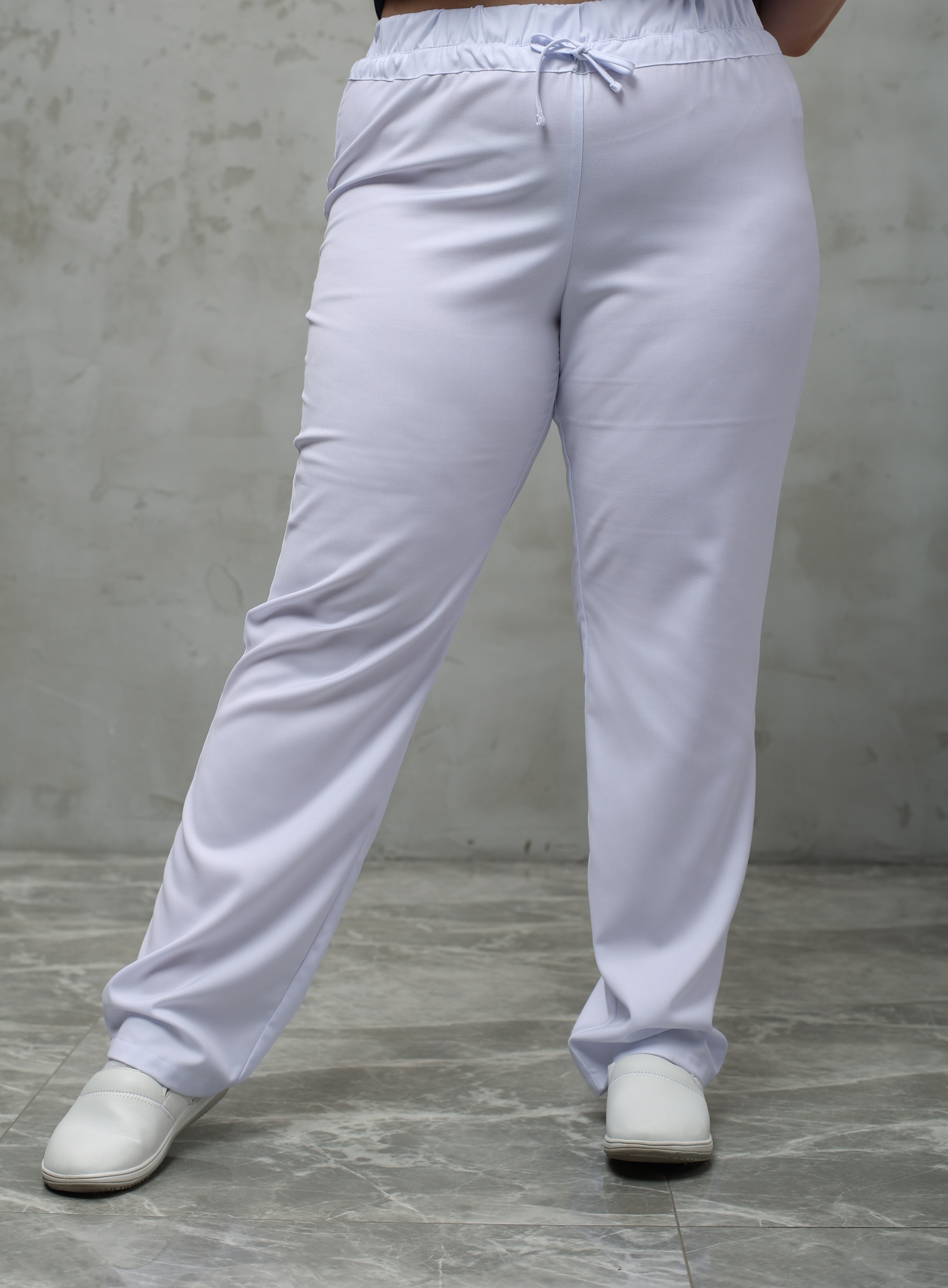 Брюки медицинские женские A505Б Тевия (Белый, Без отделки), 65% полиэстер, 32% вискоза, 3% спандекс