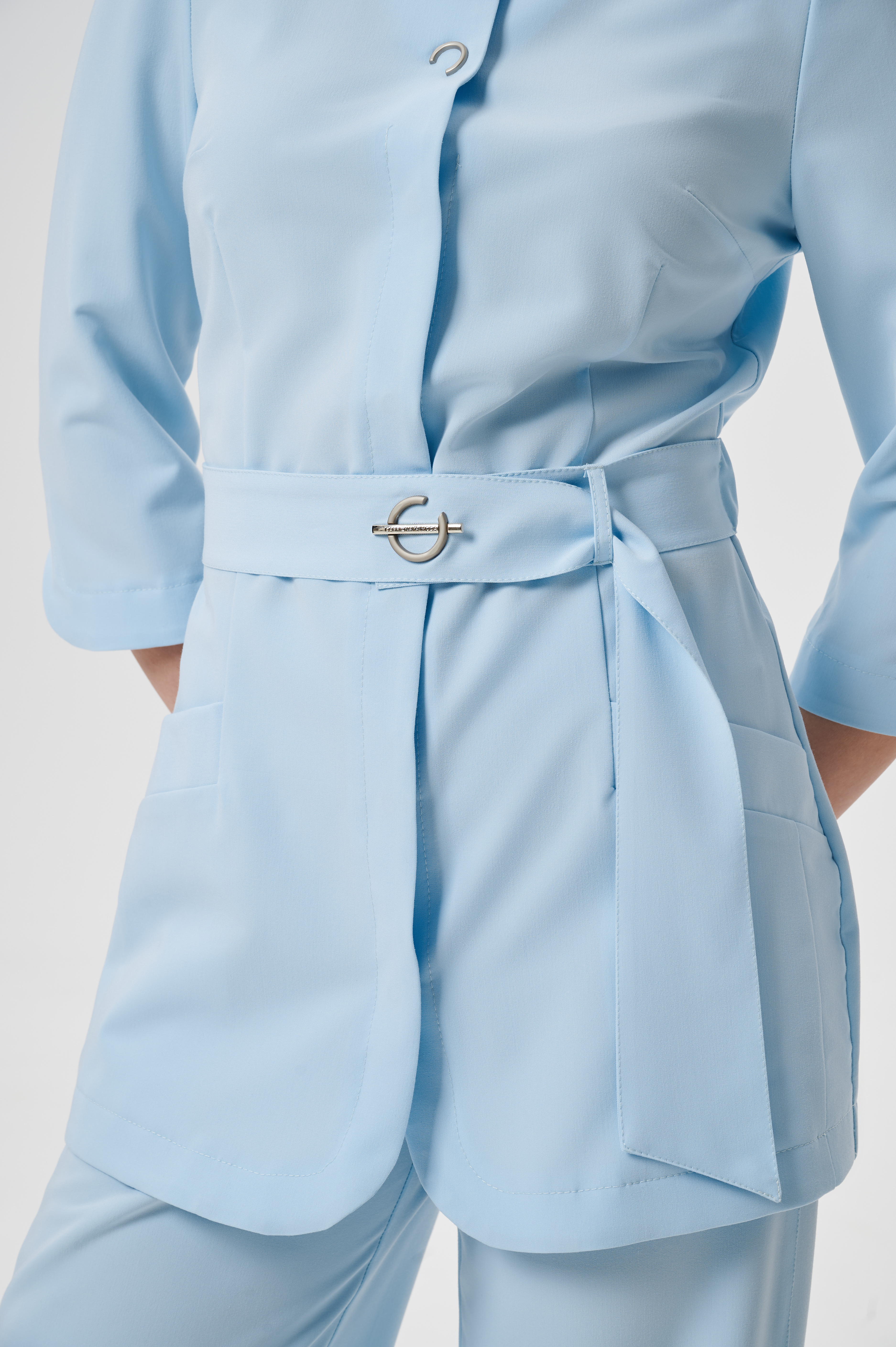 Куртка медицинская женская WD602 3/4 Бланш (Пастельно голубой, Без отделки), 66%ПЭ 30%вискоза 4%спандекс