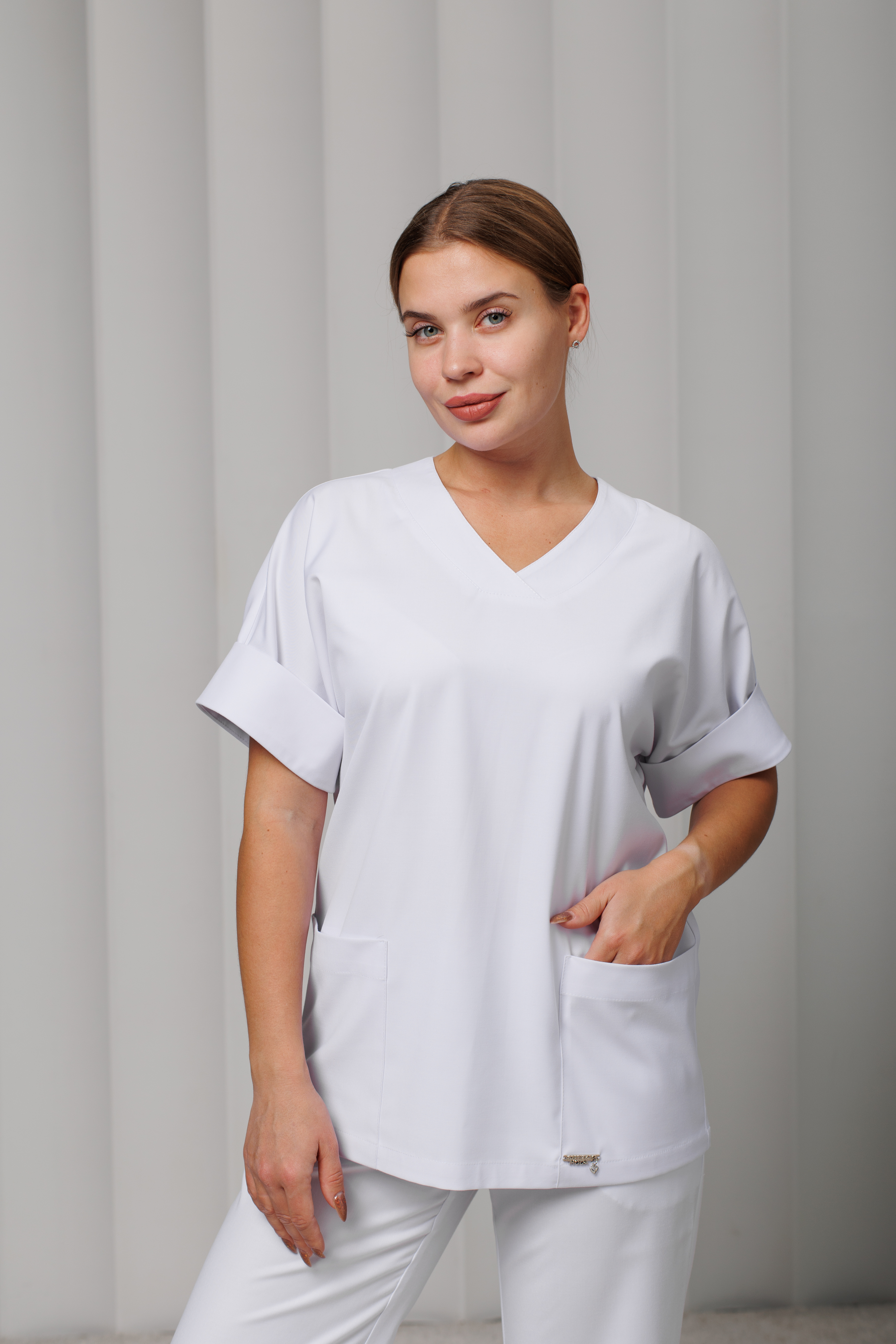 Куртка медицинская женская A549кор. Тевия (Белый, Без отделки), П/э65% ,вискоза32%,спандекс3%